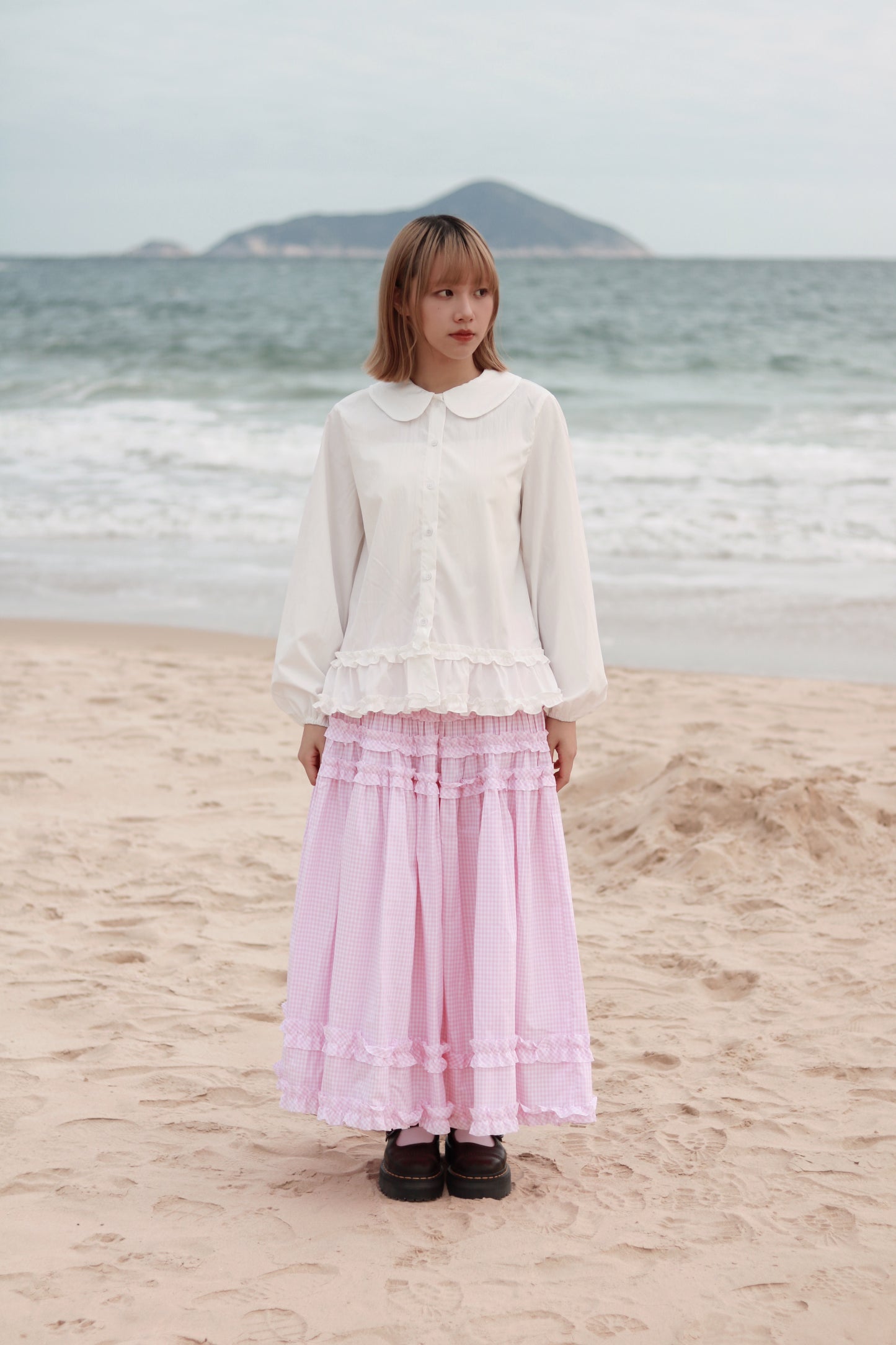 Doll Checkered Ruffle Skirt (Pink)