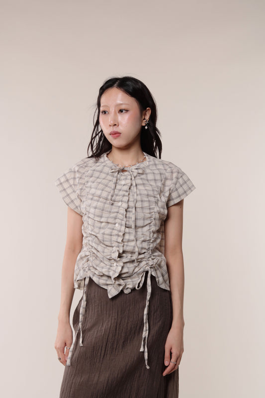 Gathered Check Shirt (Beige)