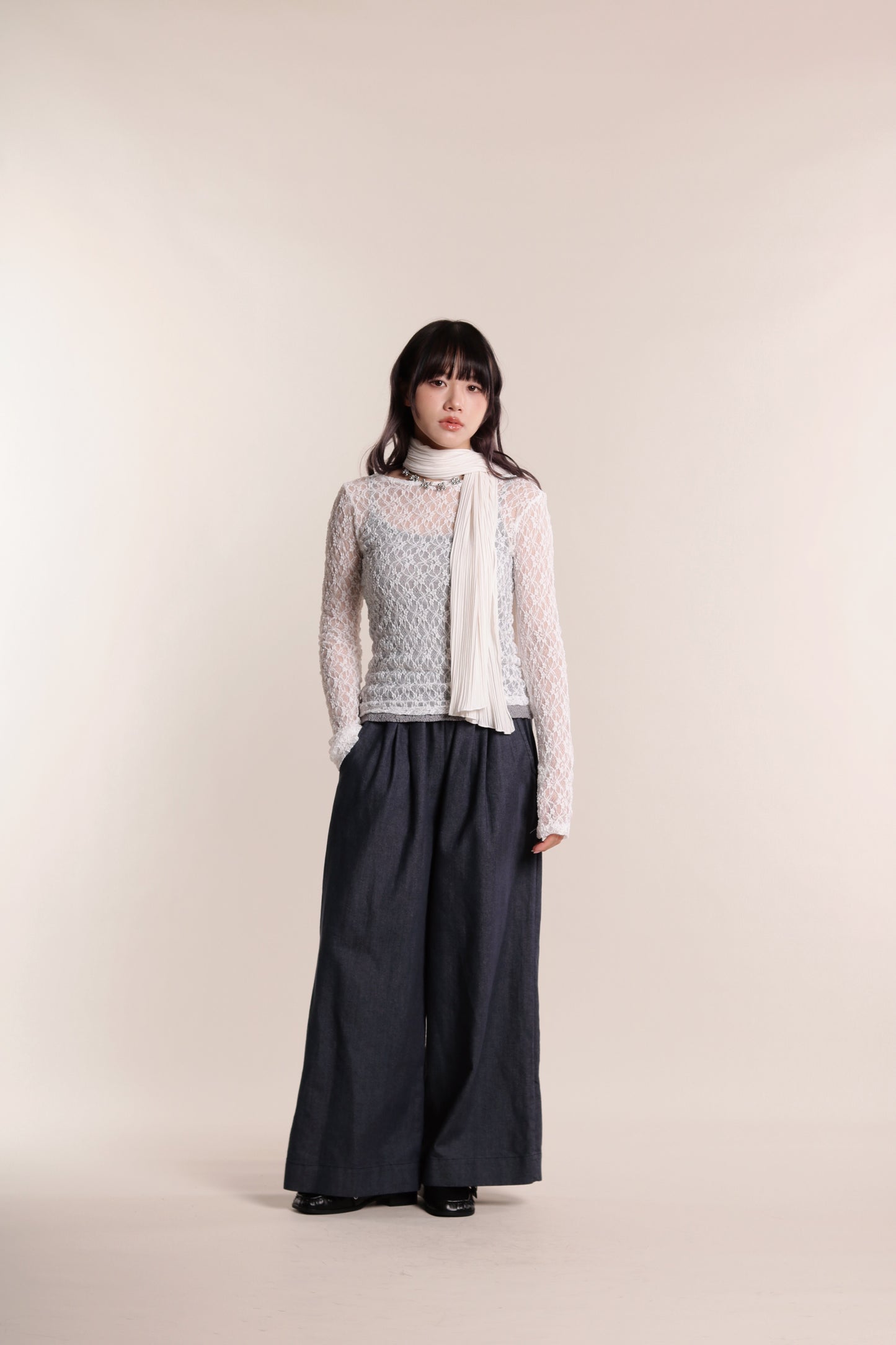 Lace Long Sleeve Top (White)