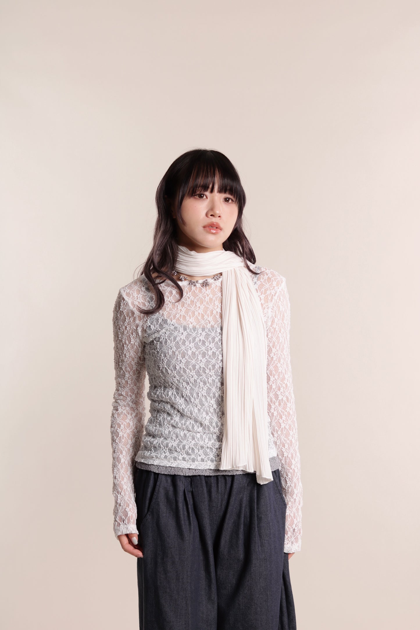 Lace Long Sleeve Top (White)