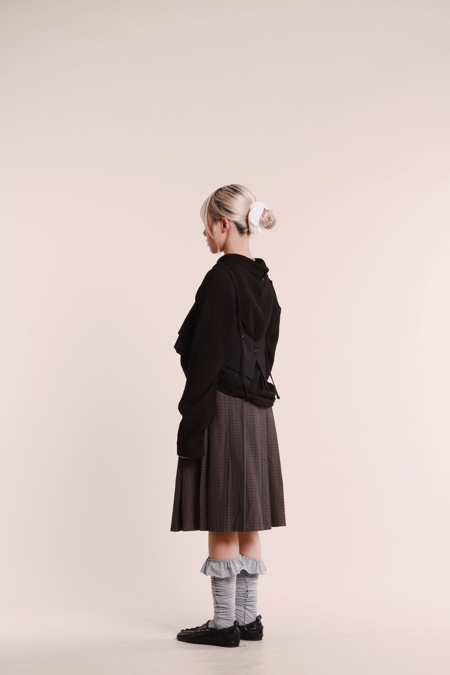 Checkered Pleat Skirt (Navy)