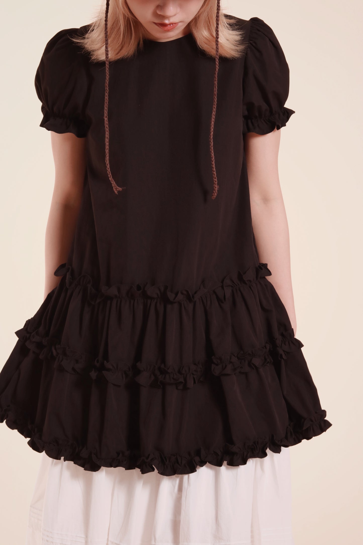 Doll Puff Sleeve Mini Dress (Black)