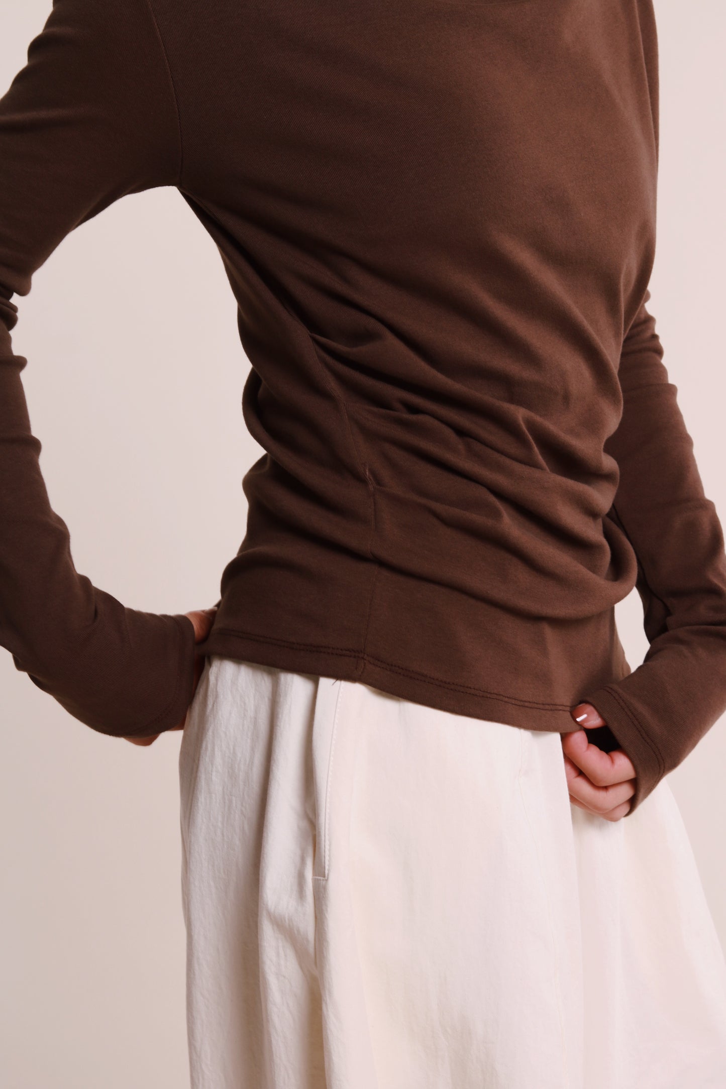 Gathered Long Tee (Brown)