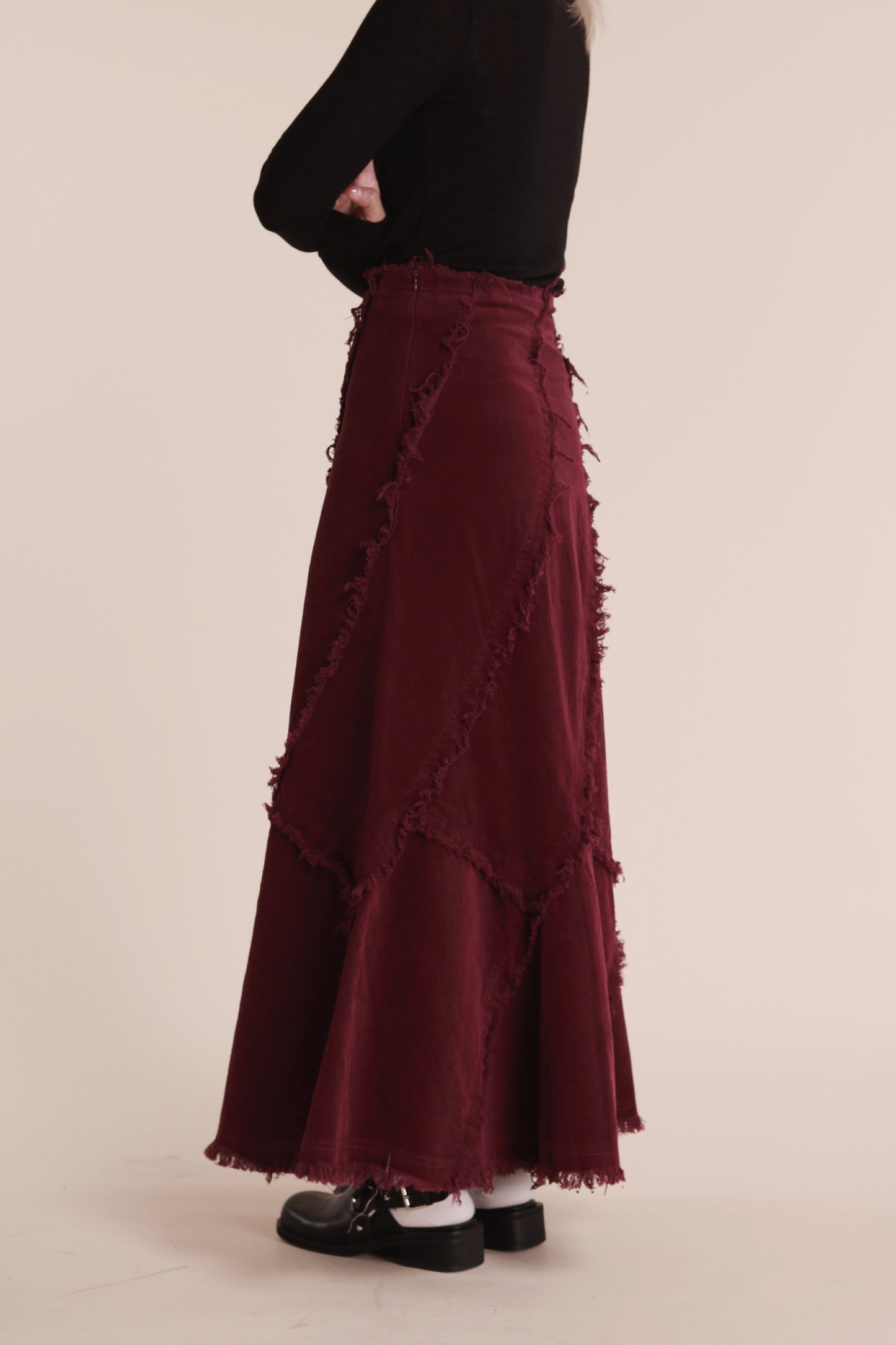 Frayed Mermaid Skirt (Wine)