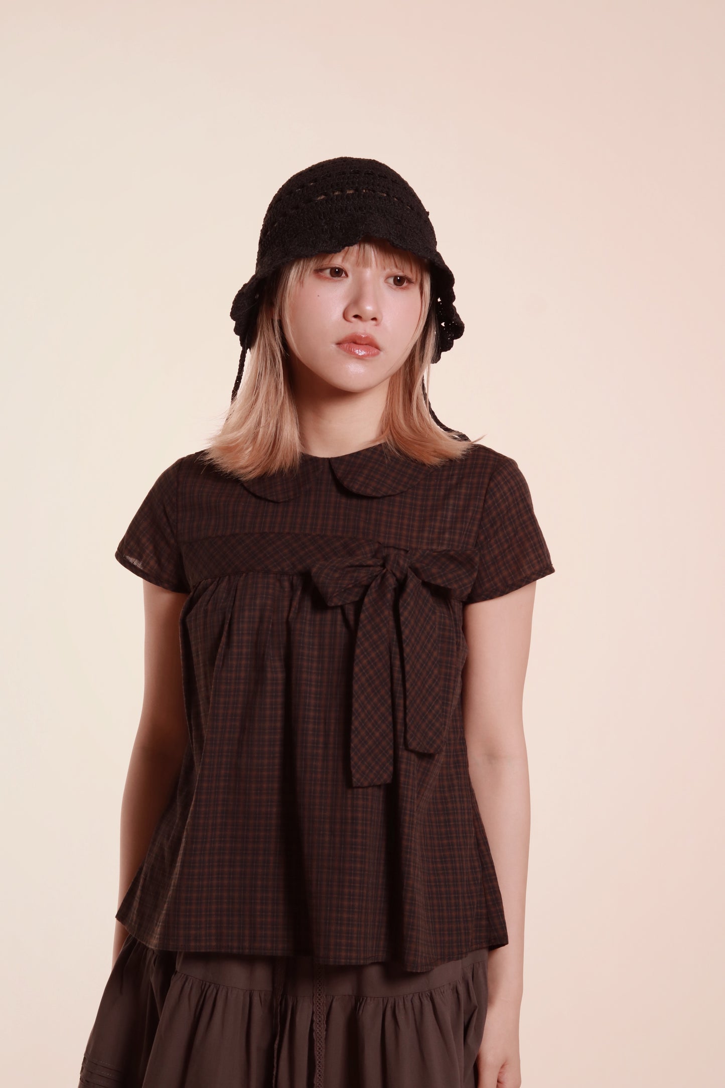 Doll Bow Blouse (Brown)