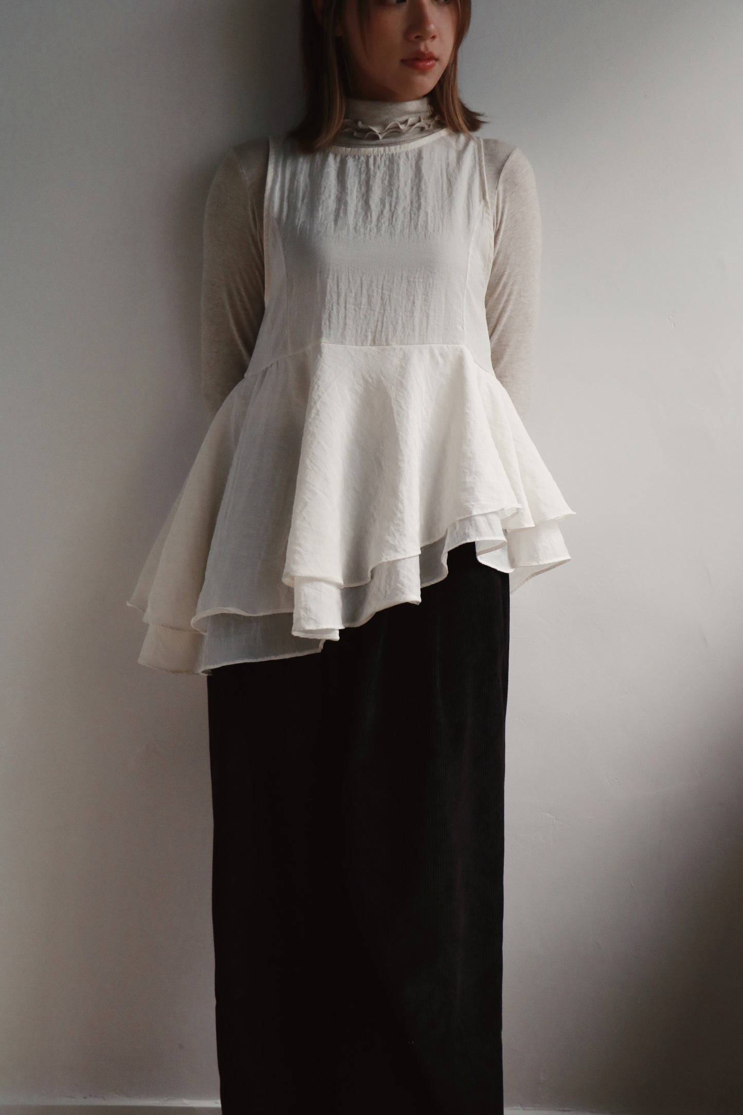 Ruffle Sleeveless Top (Ivory)