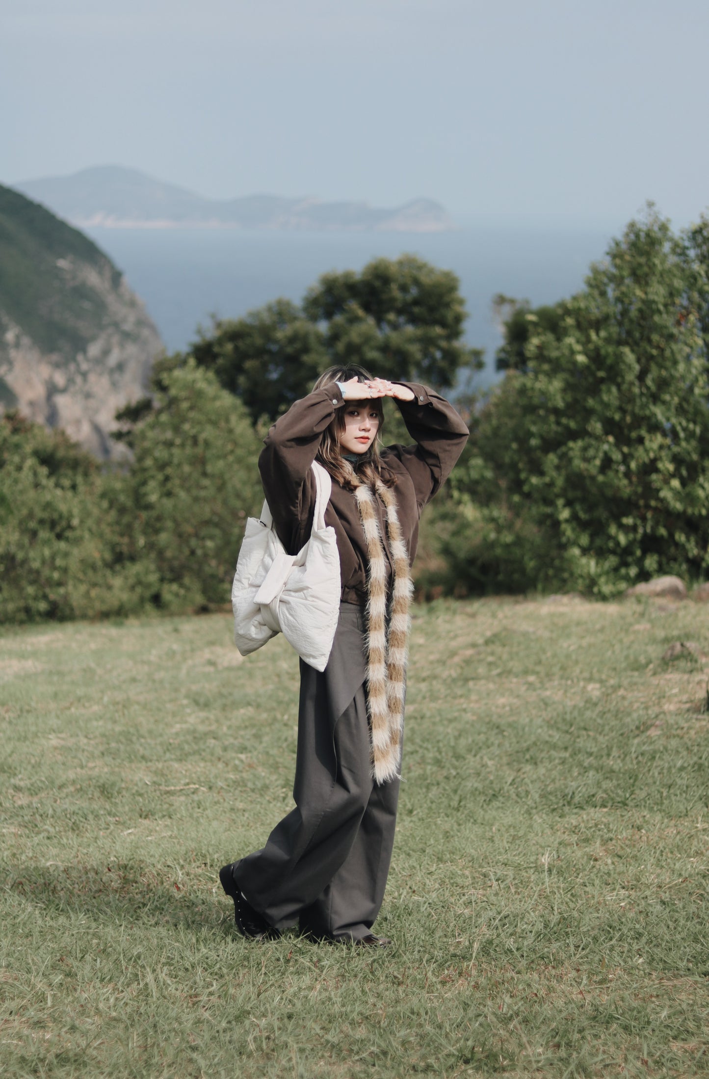 Cropped Blouson Jacket (Brown)