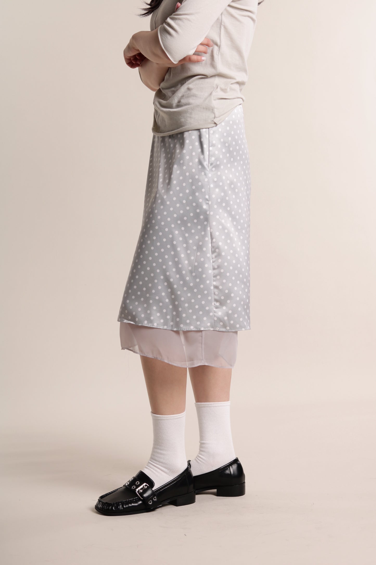 Polka Dot Midi Skirt (Grey)