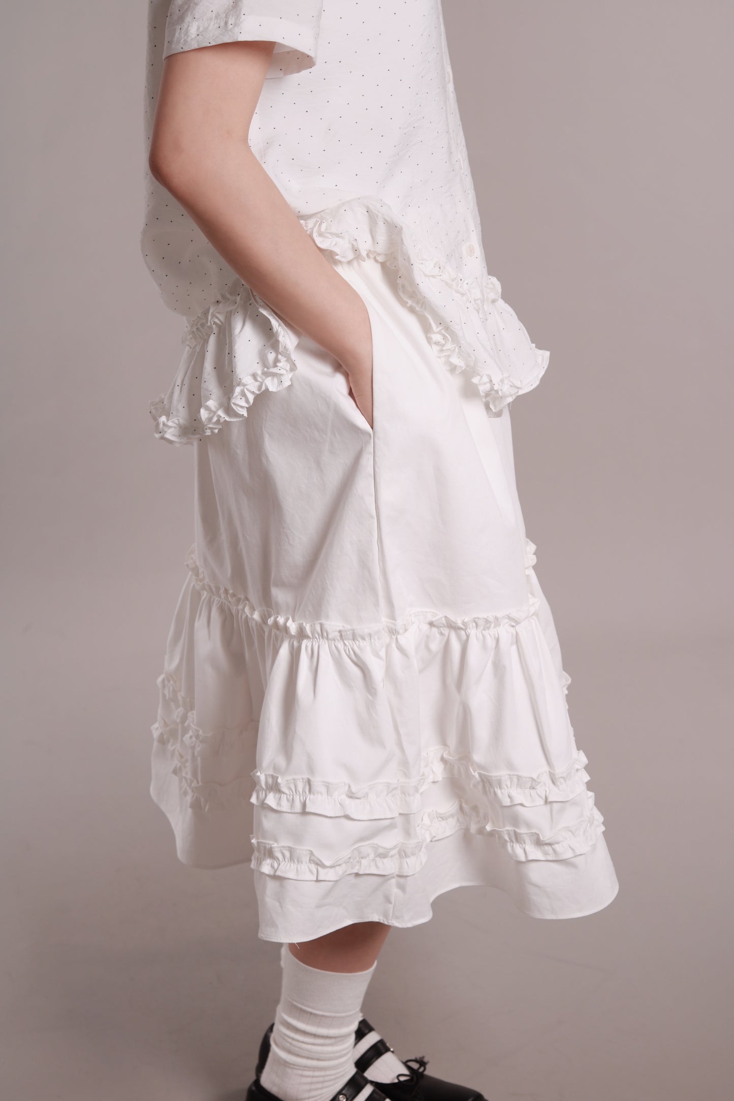 Doll Ruffle Midi Skirt (White)