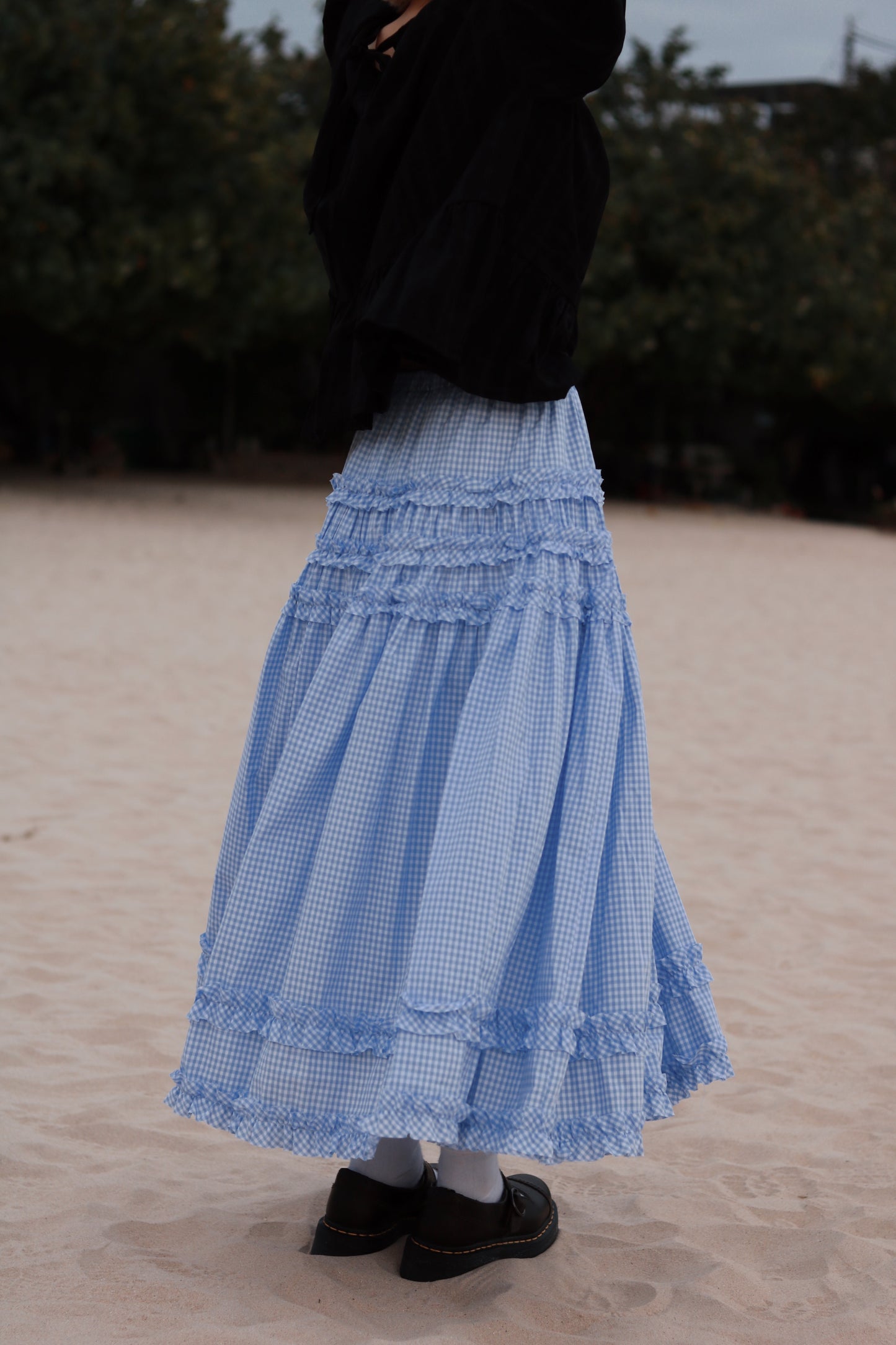 Doll Checkered Ruffle Skirt (Blue)