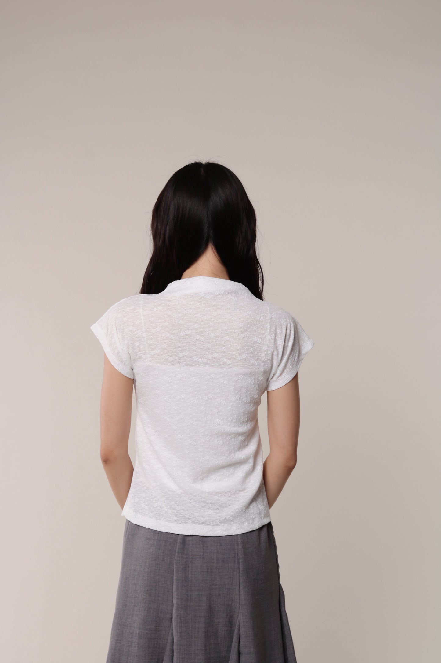 Mesh Mock Neck Top (White)