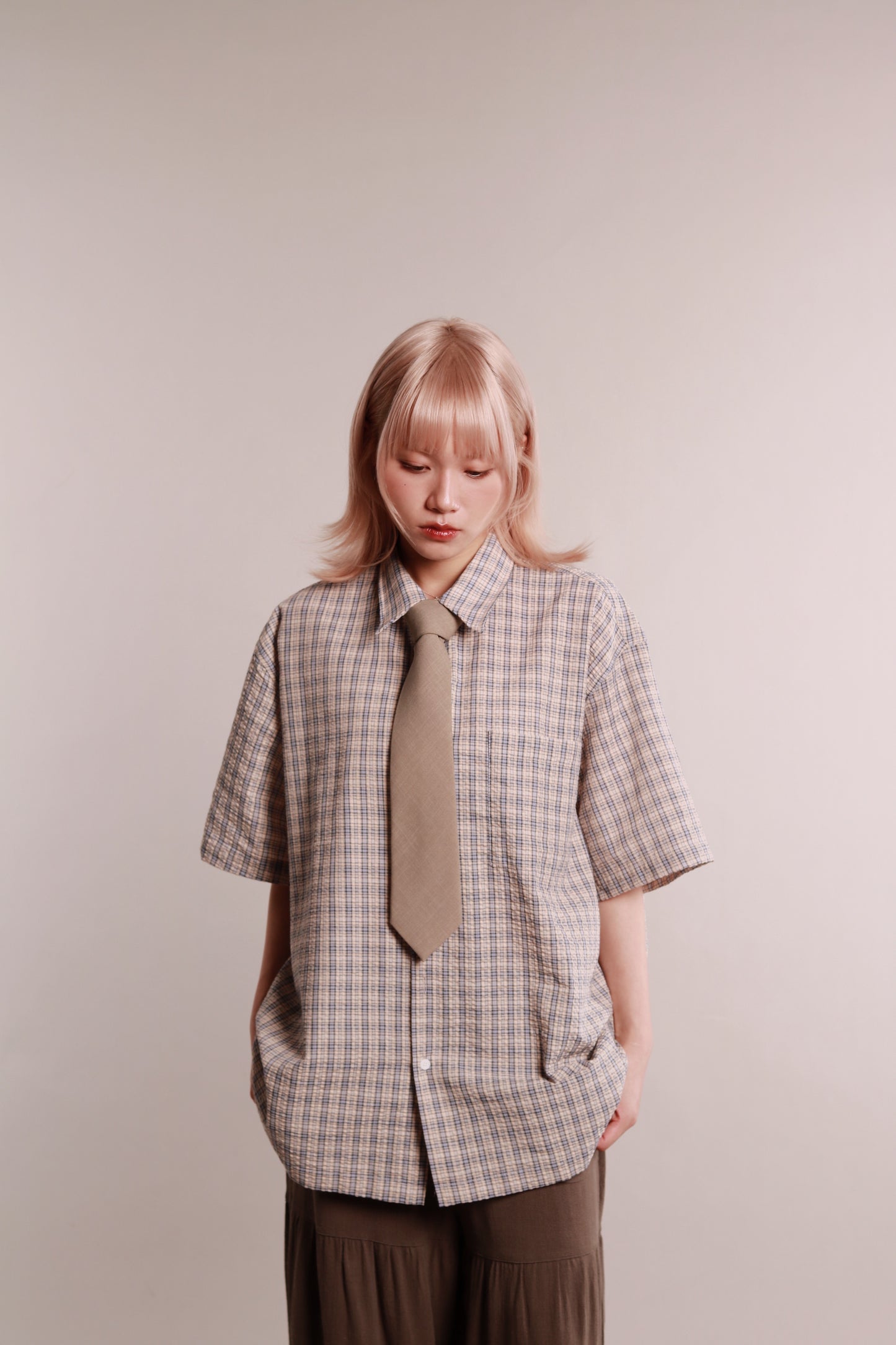 Plaid Loose Shirt (Blue)