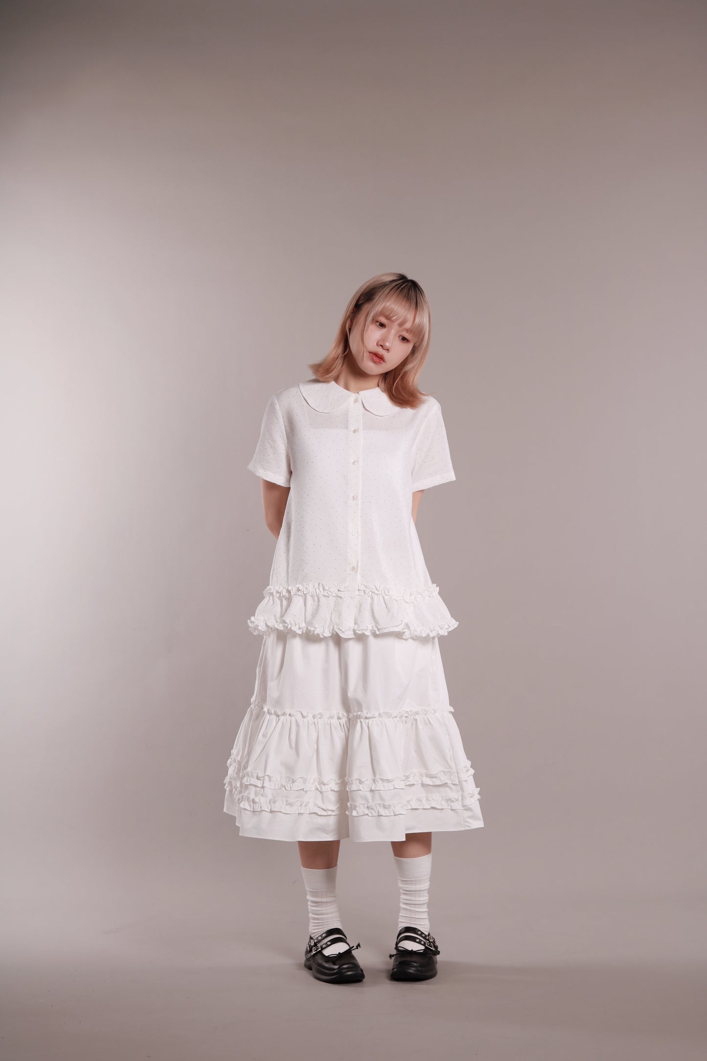Dot Dot Double Ruffle Blouse (Ivory)