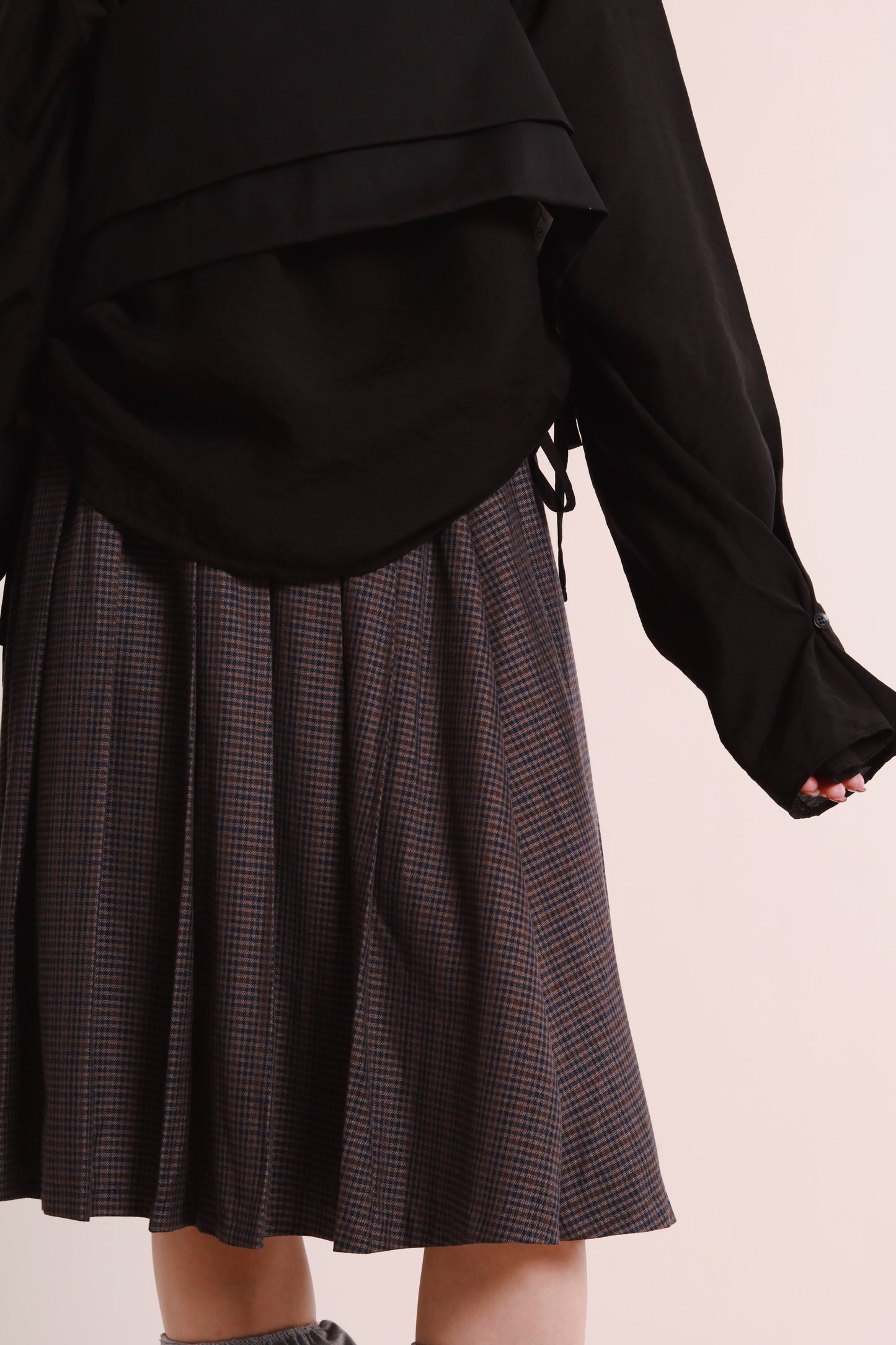 Checkered Pleat Skirt (Navy)