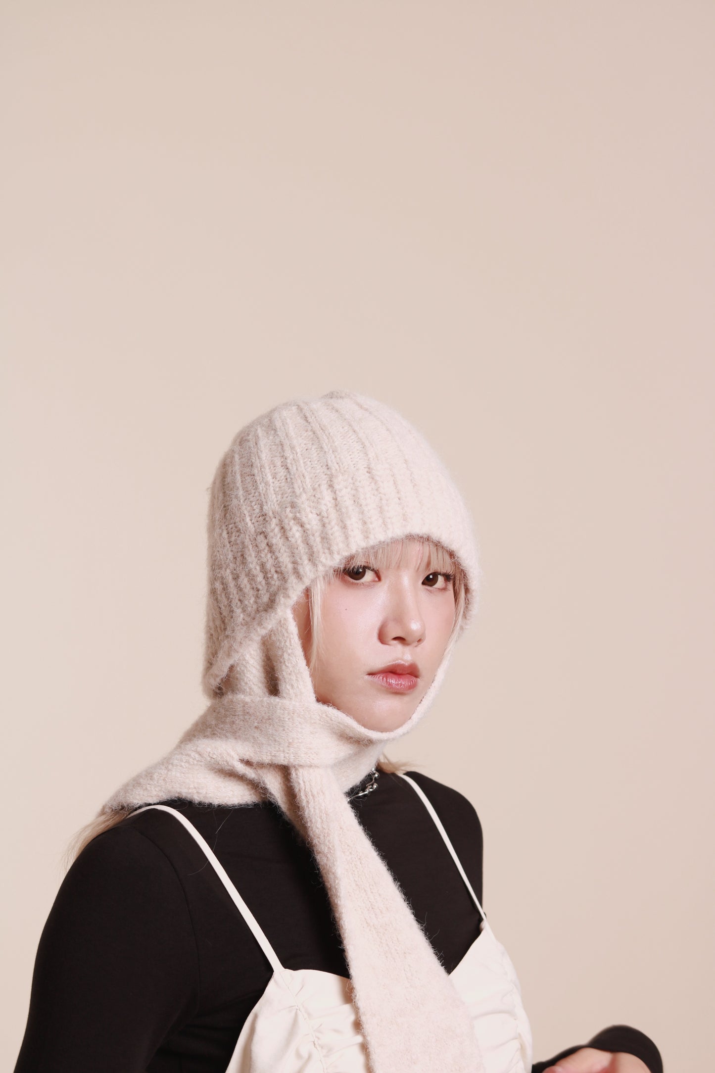 Doll Knit Scarf Flight Cap (Ivory)
