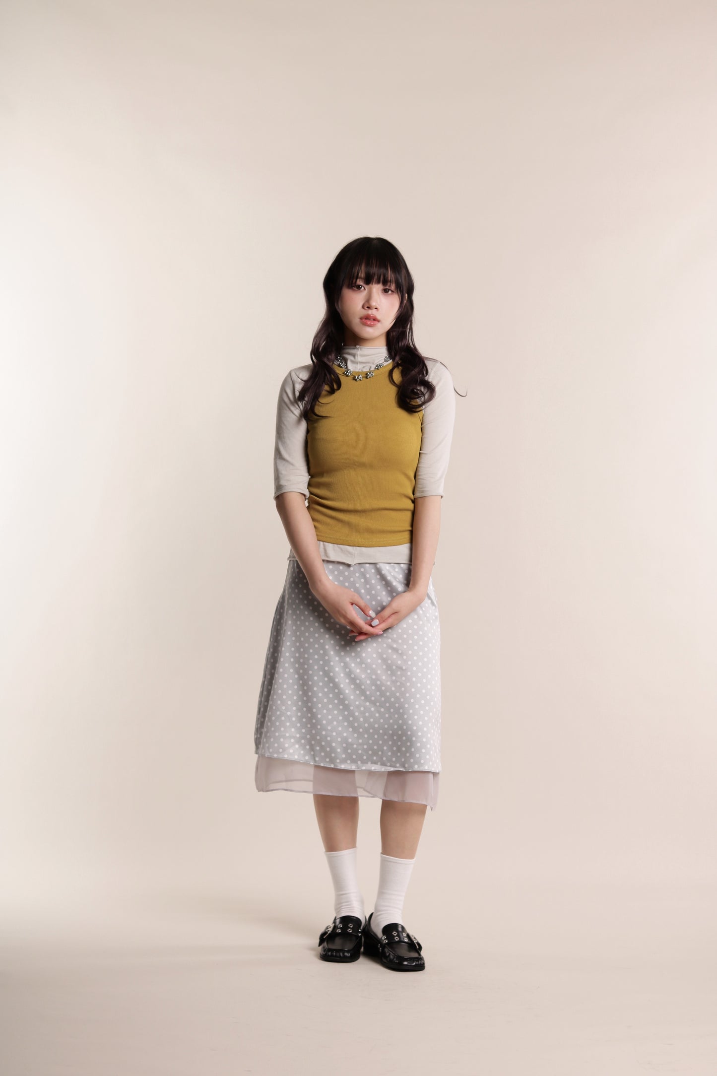Polka Dot Midi Skirt (Grey)