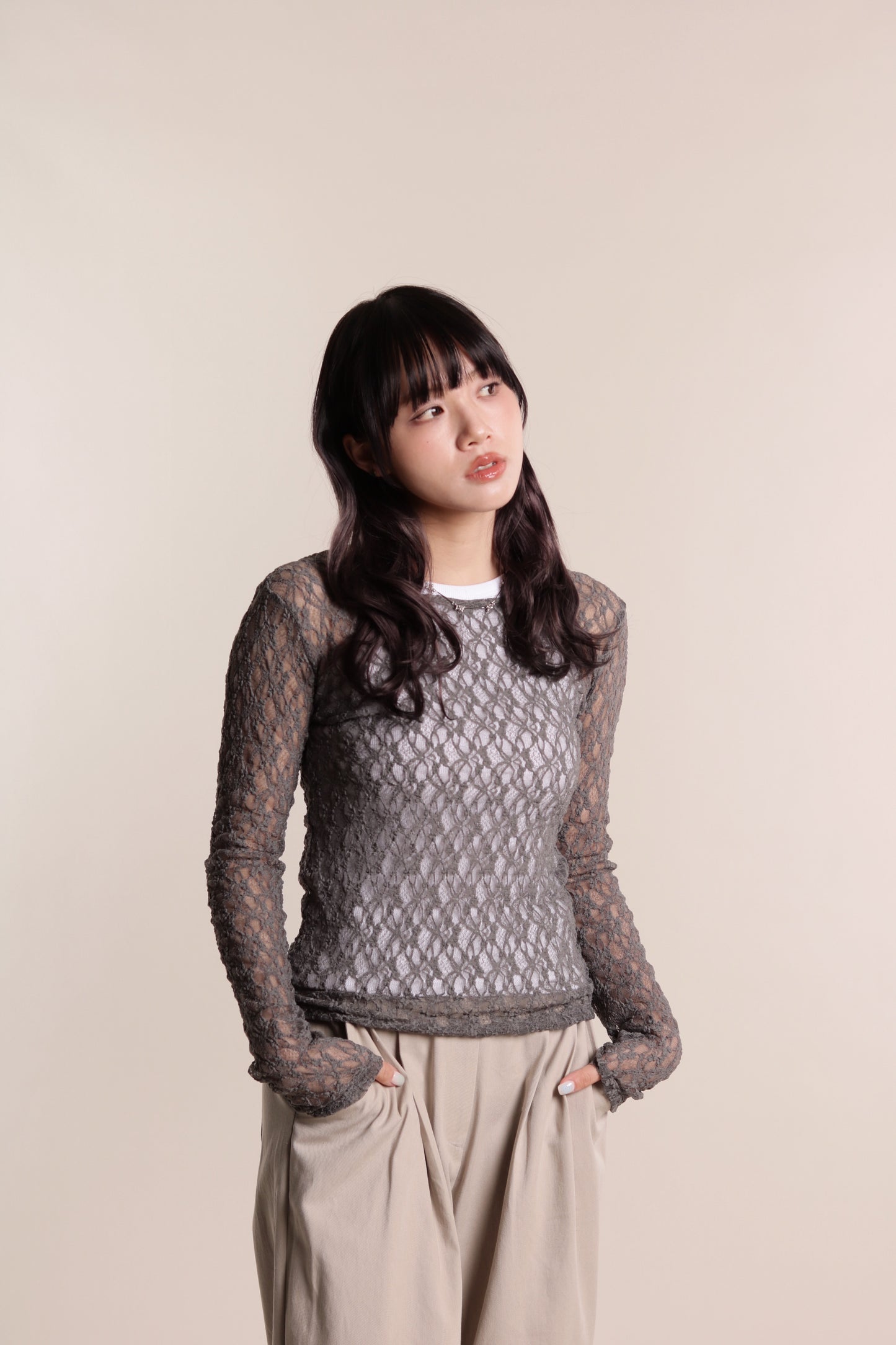 Lace Long Sleeve Top (Grey)
