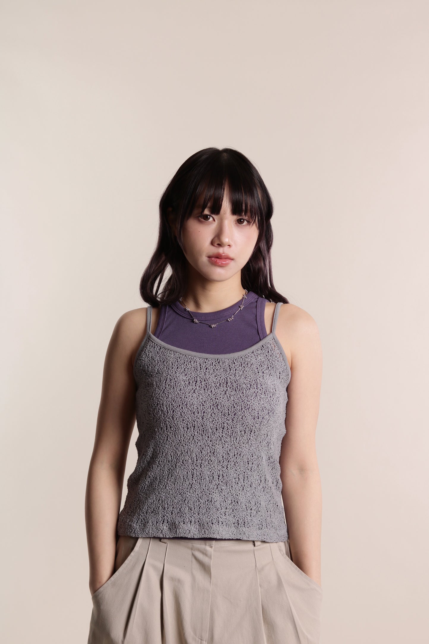 Mesh Sleeveless Top (Grey)