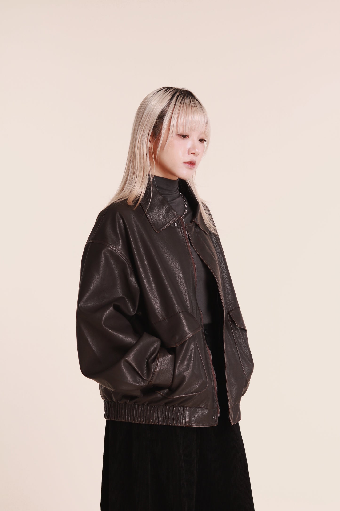 Oversized Leather Jacket (Brown)