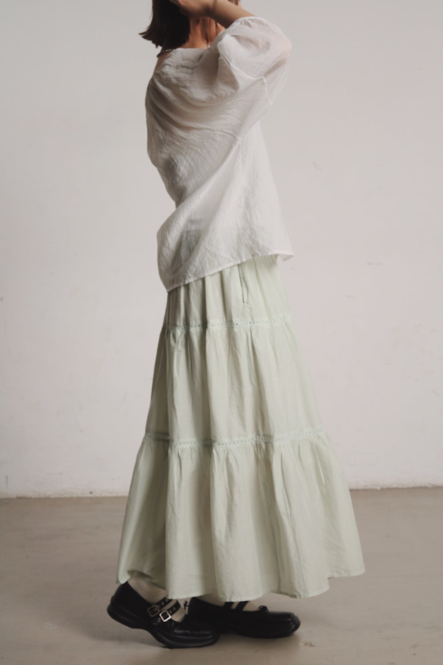 See Through Puff Sleeve Blouse (White)