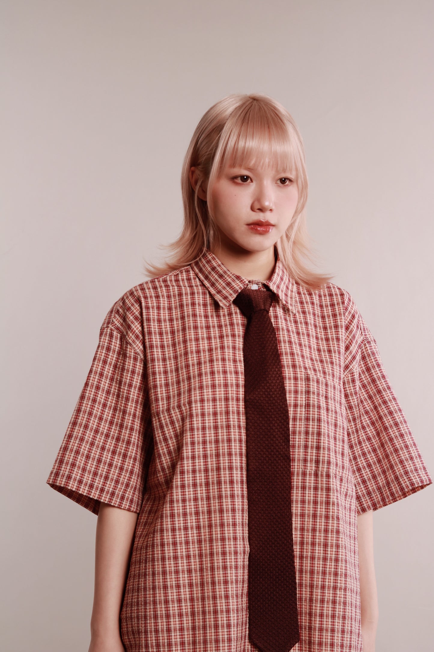 Plaid Loose Shirt (Brown)