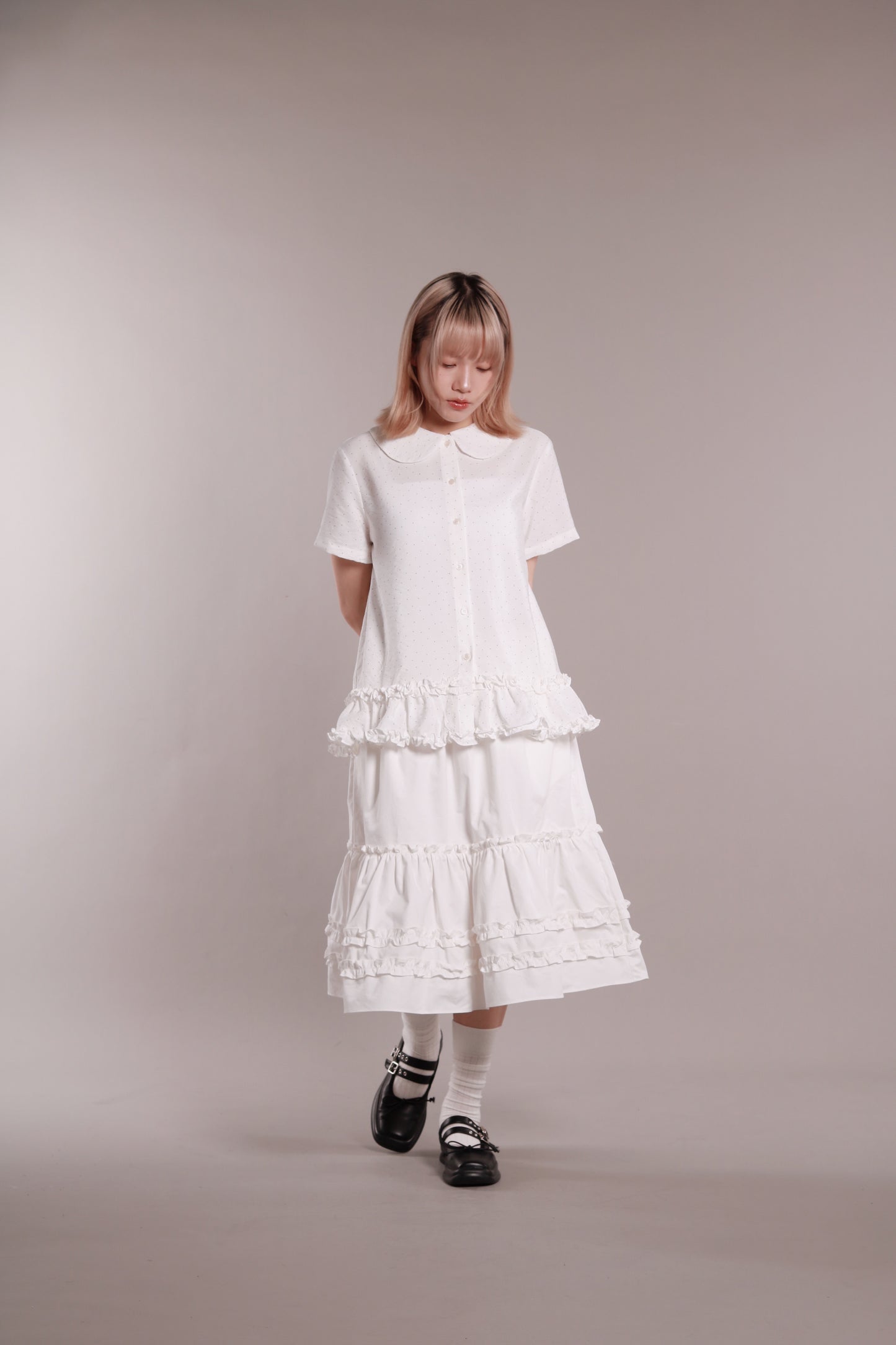 Doll Ruffle Midi Skirt (White)