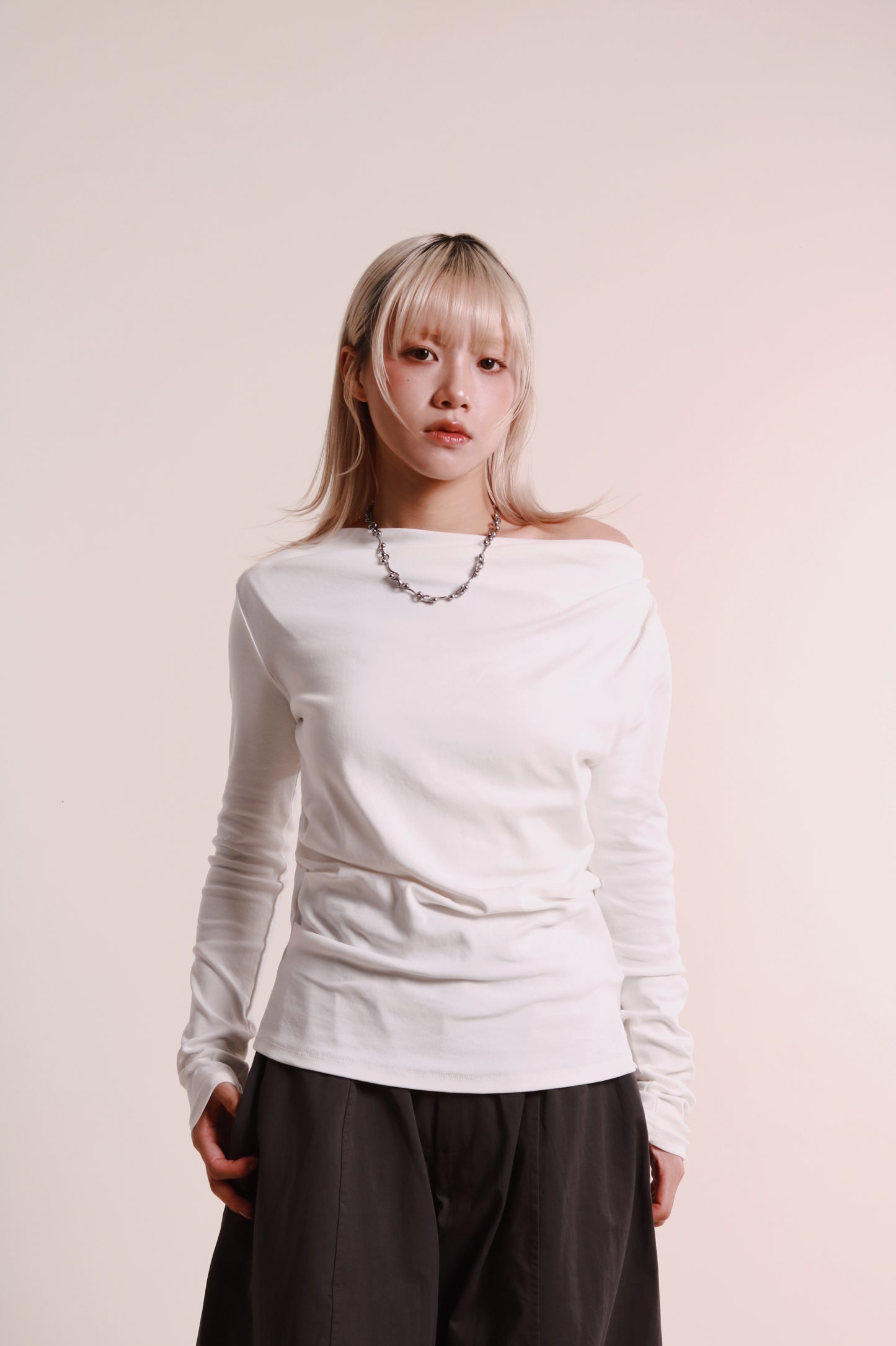 Gathered Long Tee (White)