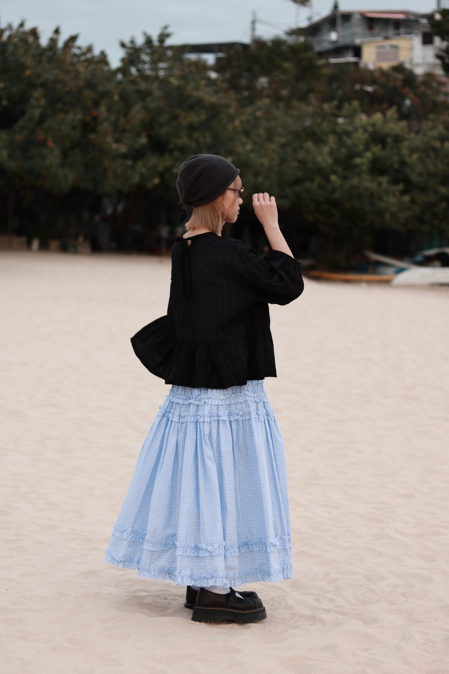 Doll Checkered Ruffle Skirt (Blue)