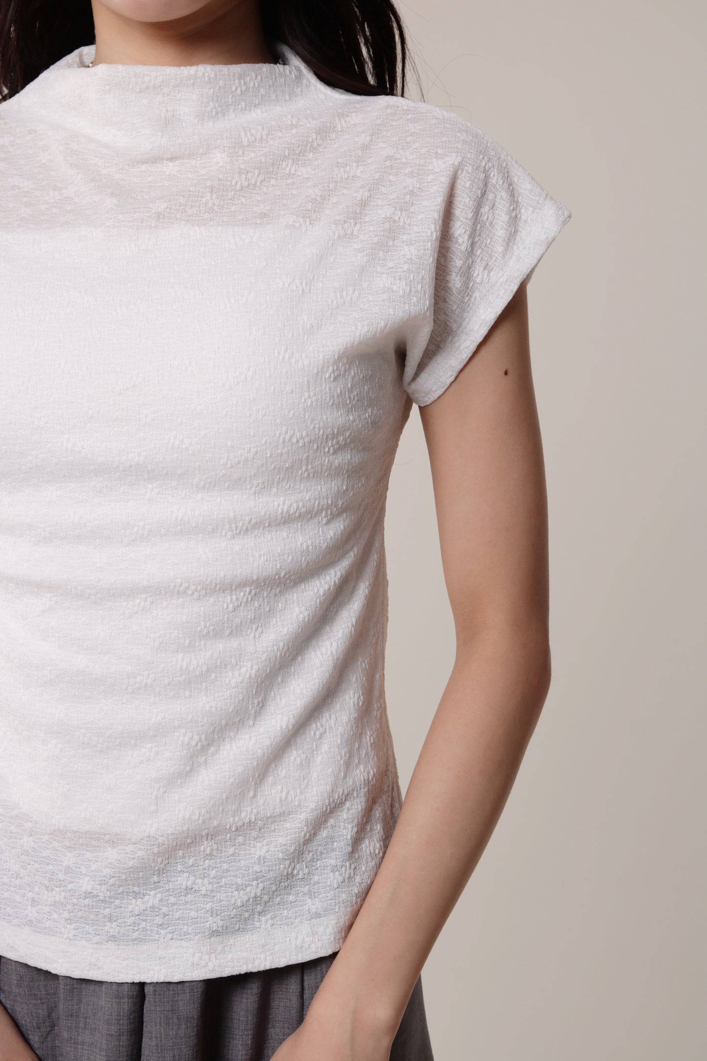 Mesh Mock Neck Top (White)