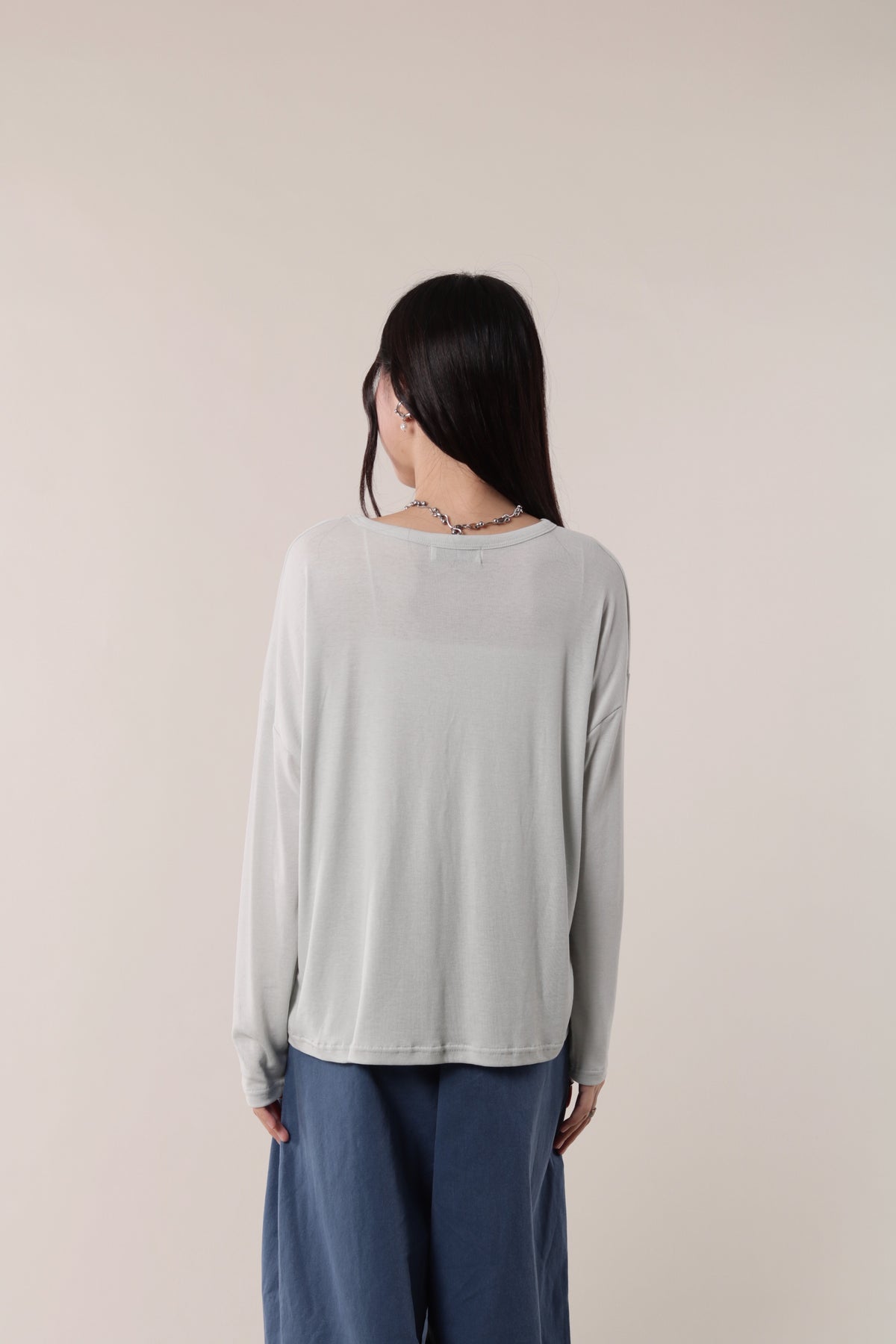 Lazy Button Long Tee (Mint Grey)