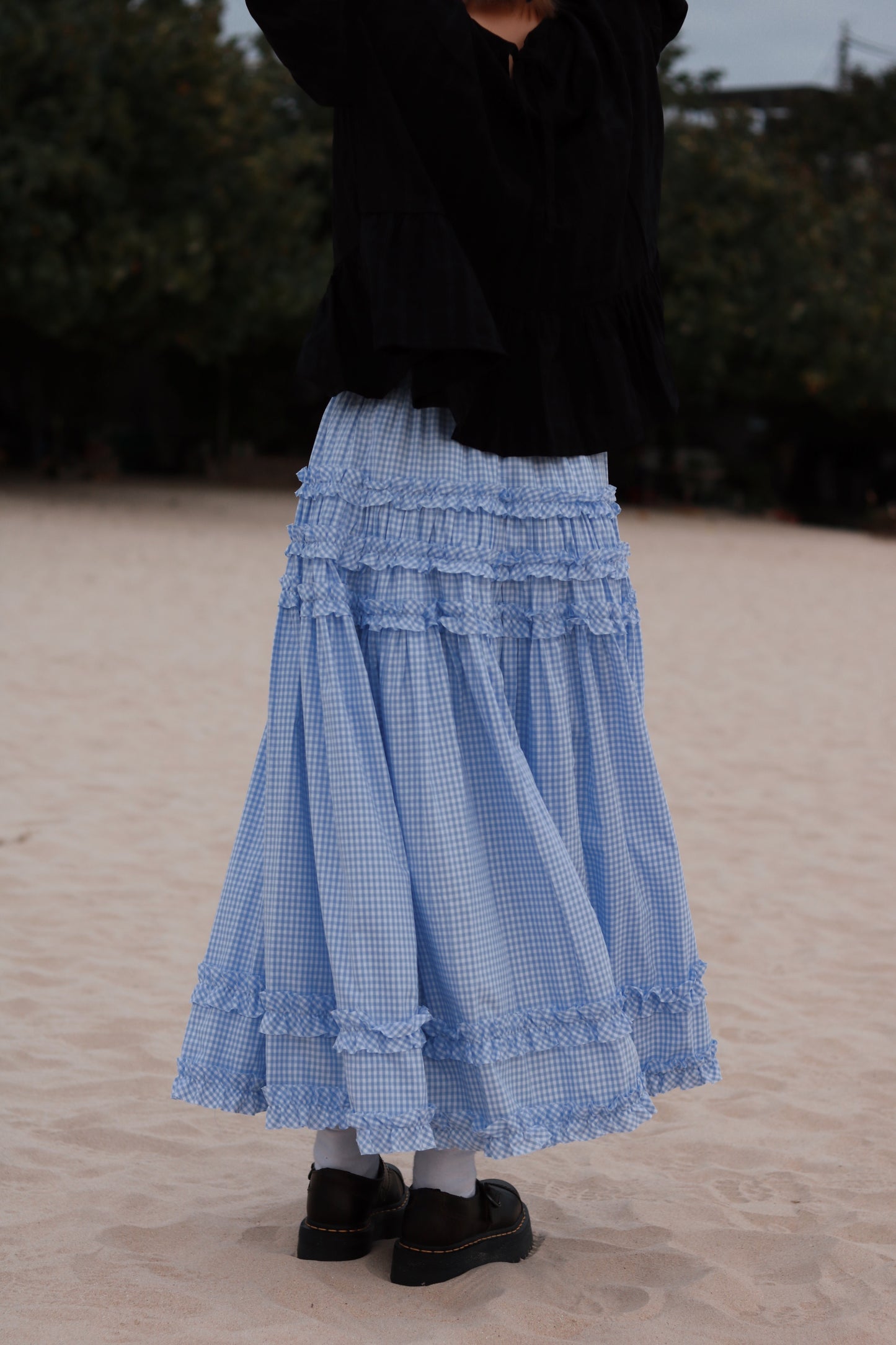 Doll Checkered Ruffle Skirt (Blue)