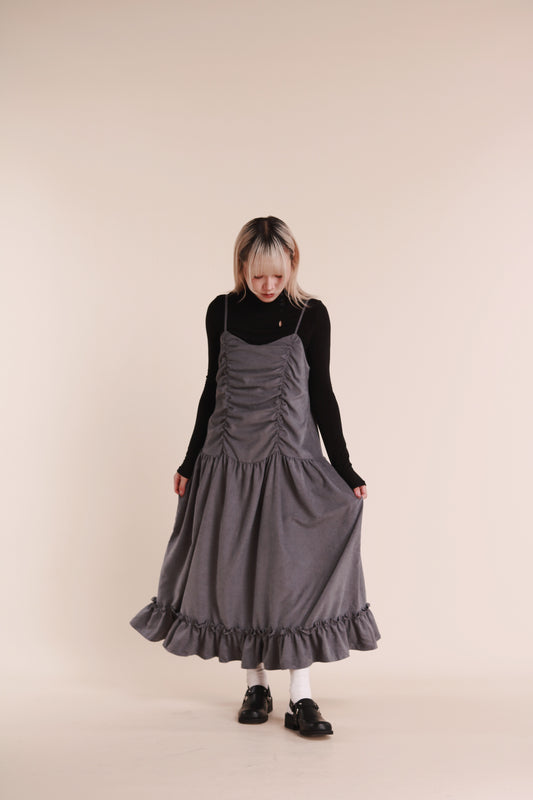 Doll Gathered Ruffle Dress (Grey Blue)