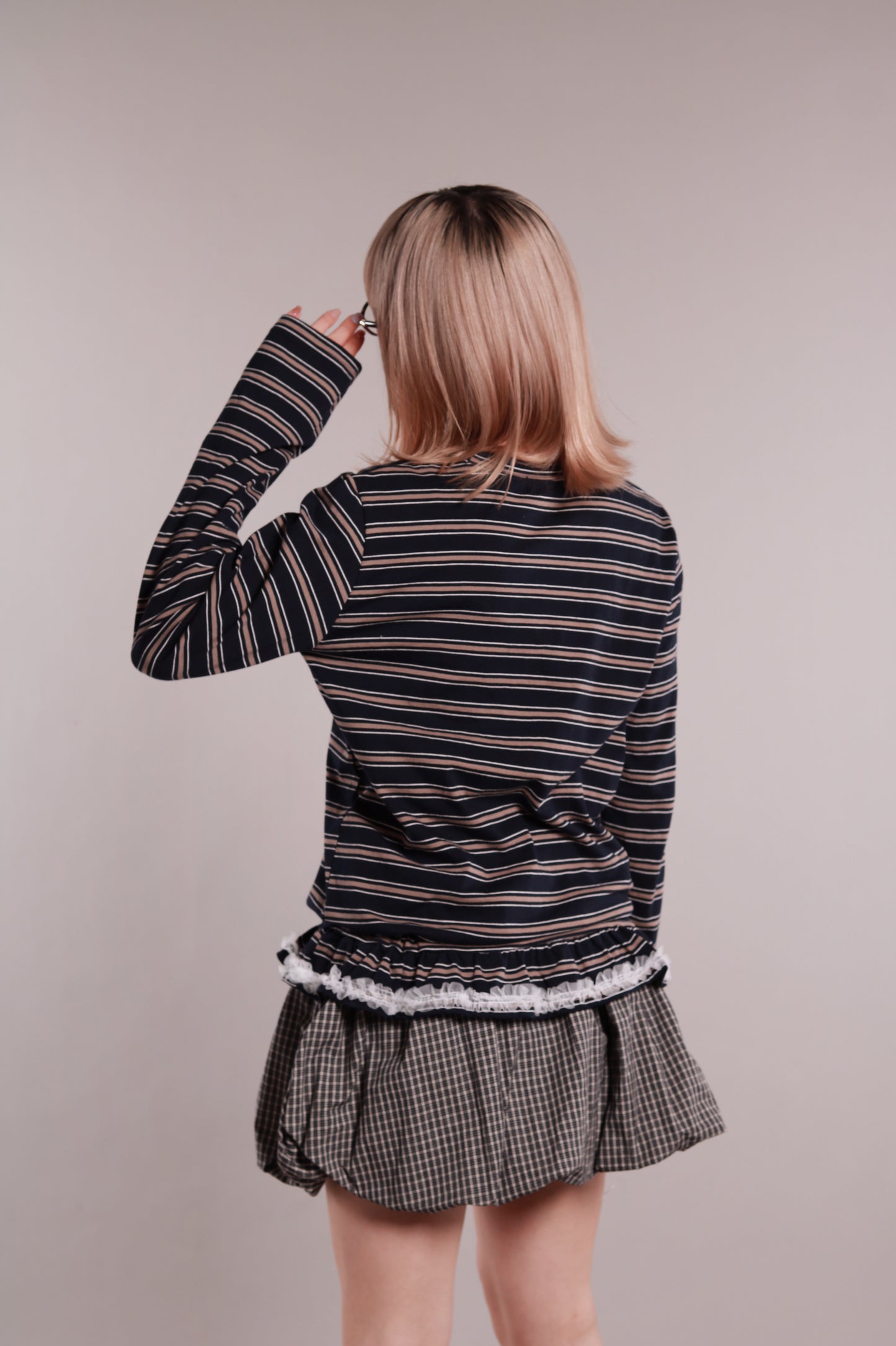 Frilled Lace Stripe Top (Navy)