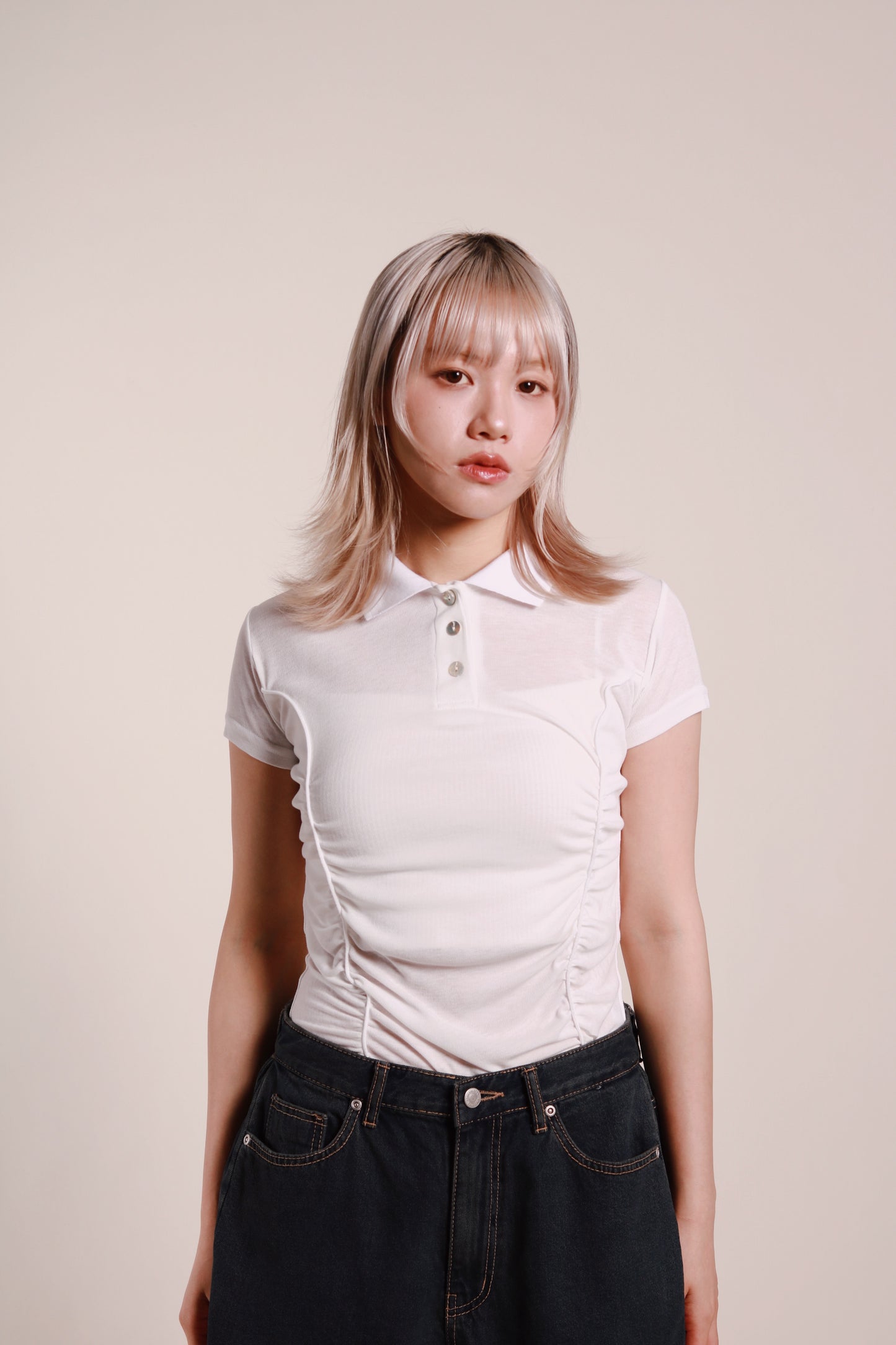 Gathered Polo Top (White)