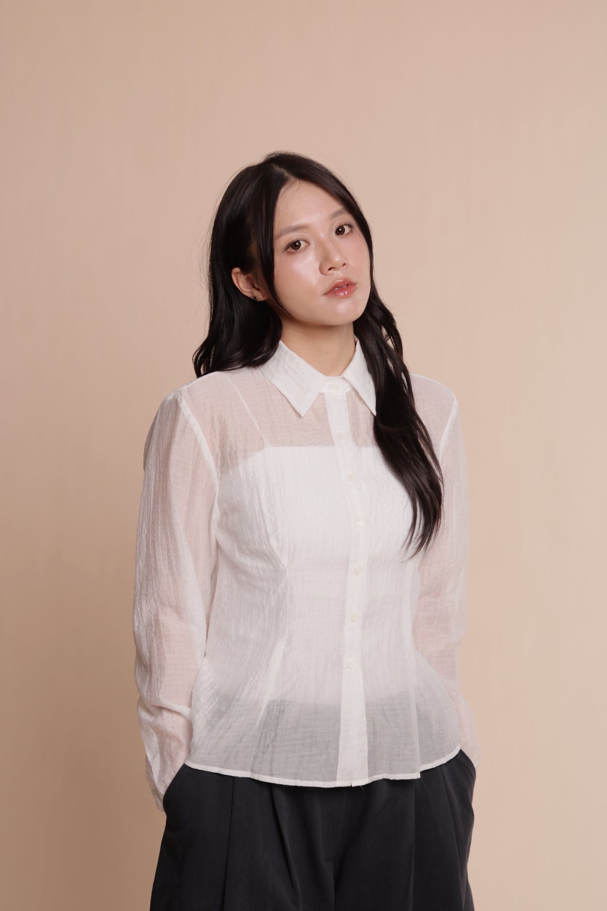 Checkered See Through Shirt (White)