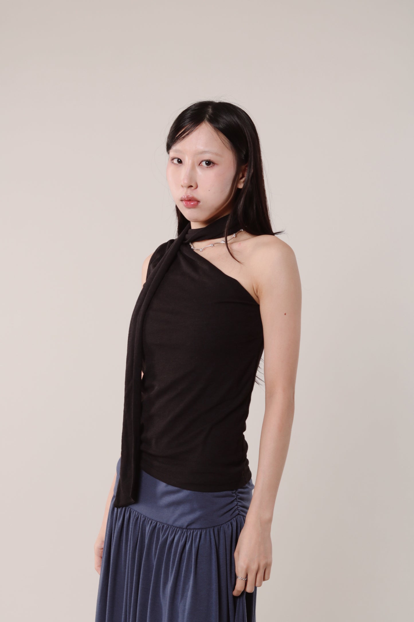 Linen Scarf Top (Black)