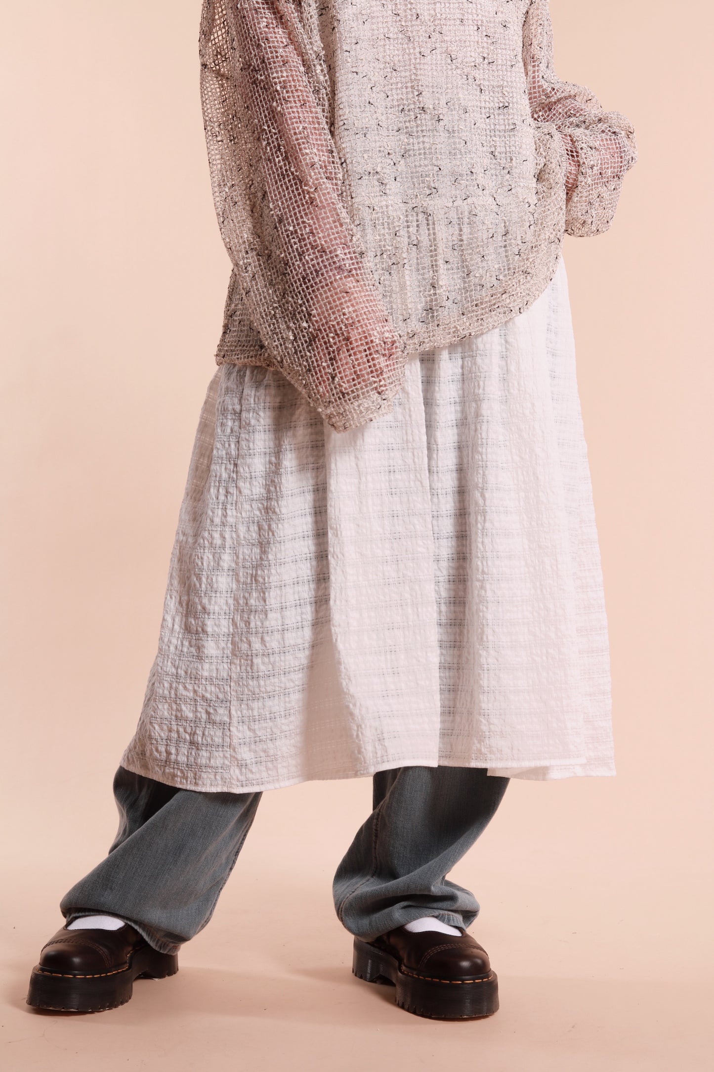 Textured Sleeveless Dress (White)