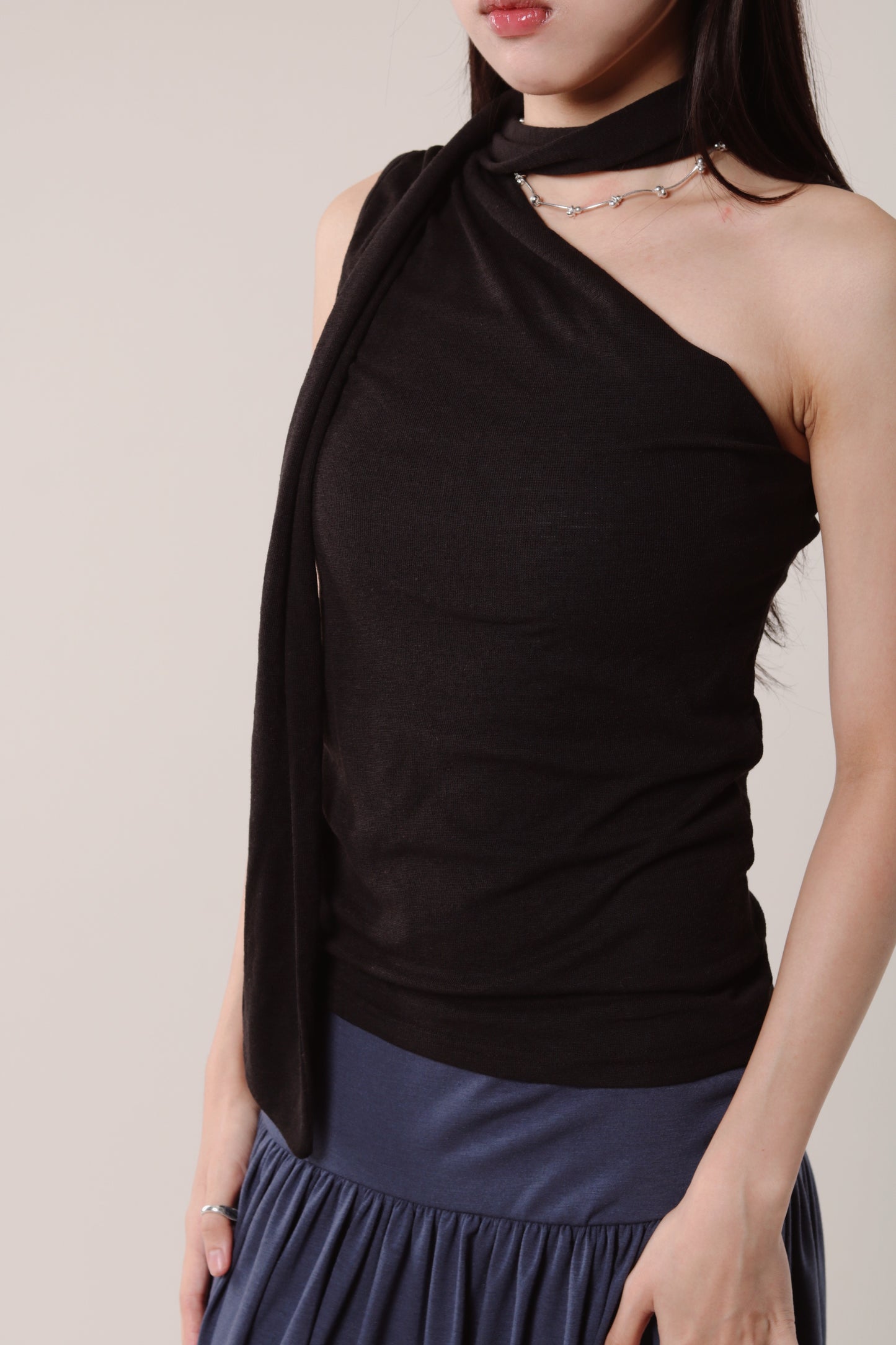 Linen Scarf Top (Black)