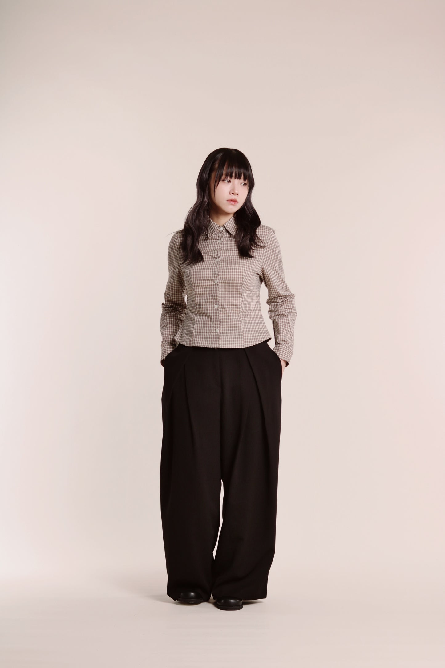 Checkered Crop Shirt (Brown)