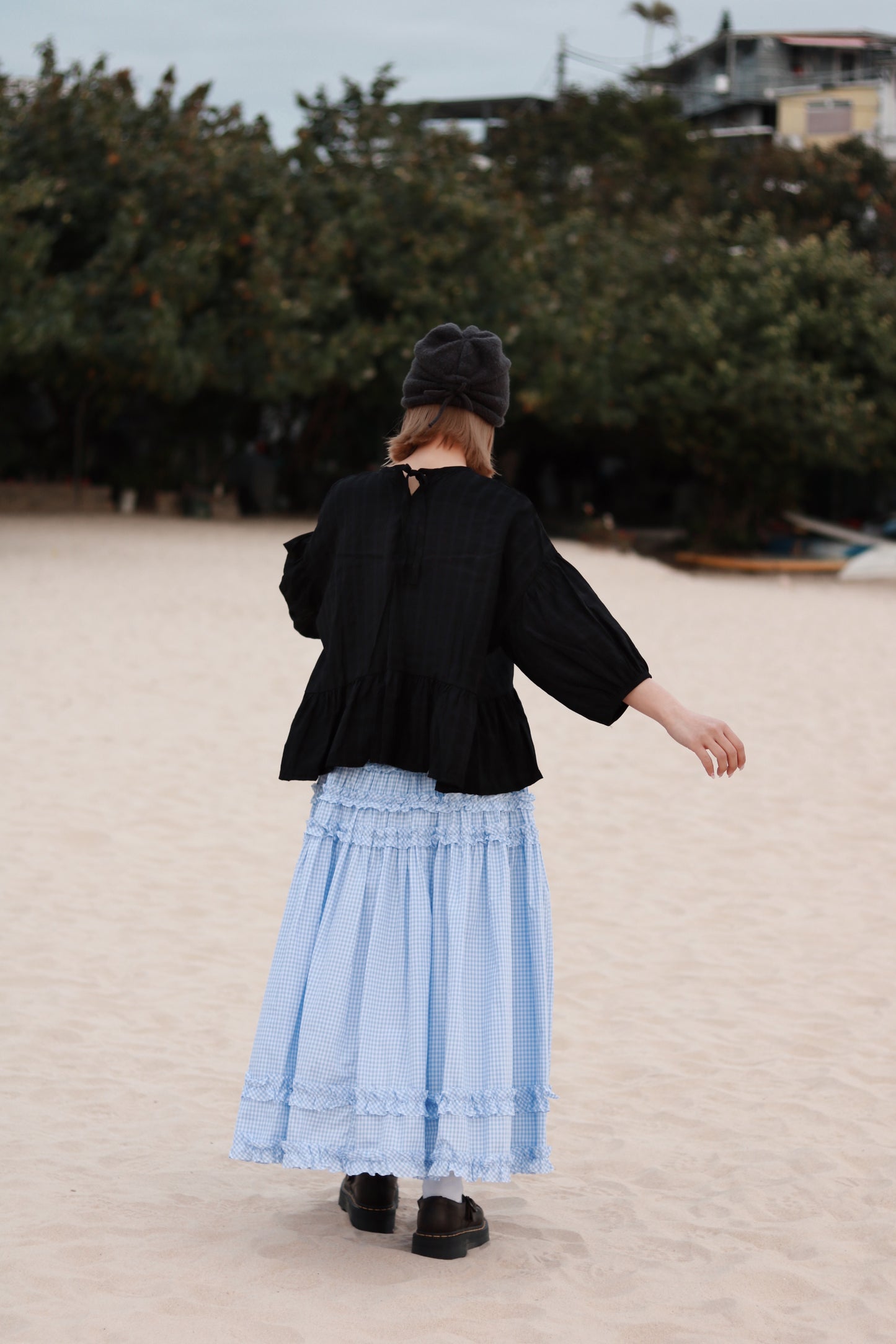 Doll Checkered Ruffle Skirt (Blue)