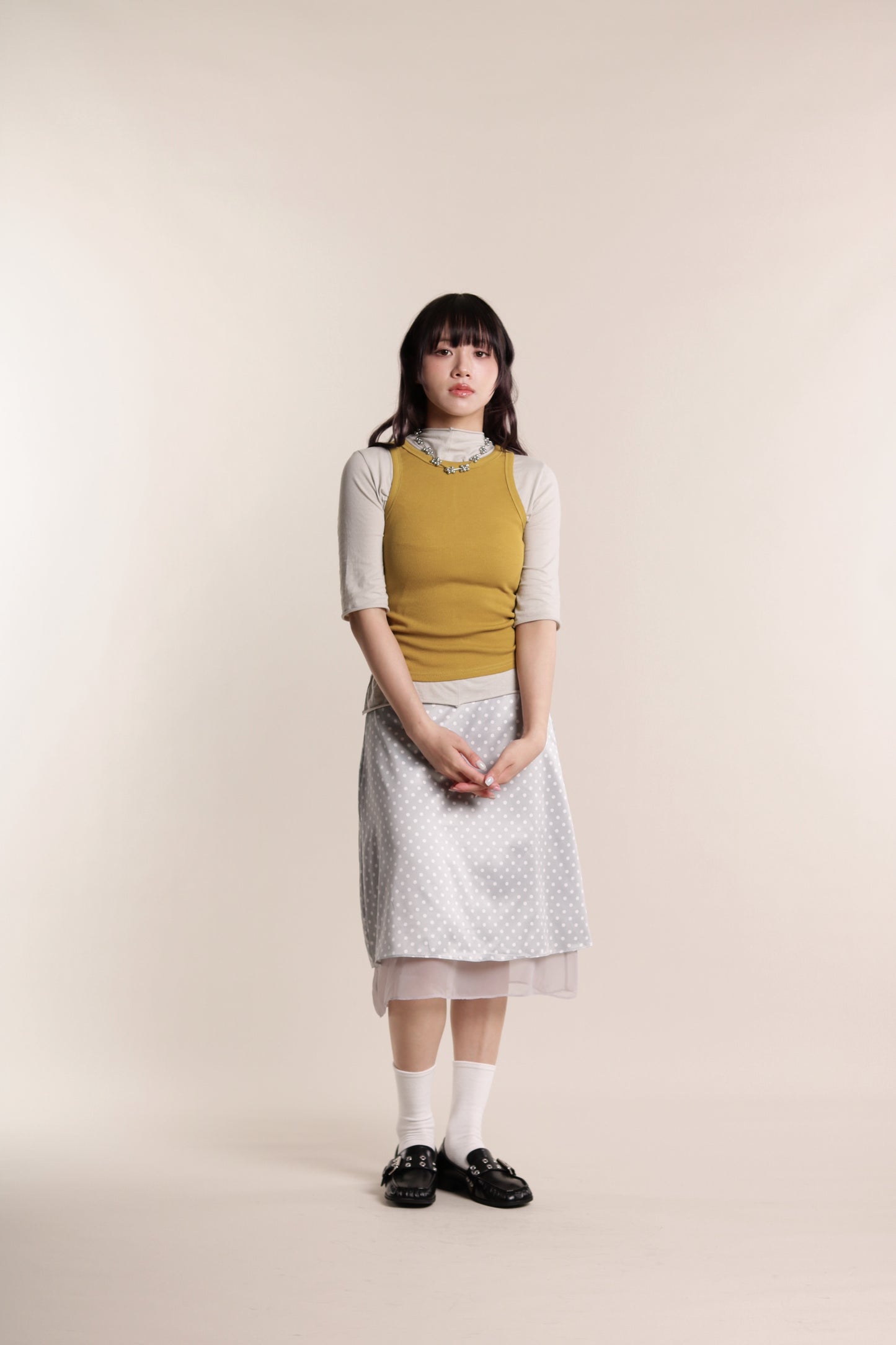 Polka Dot Midi Skirt (Grey)