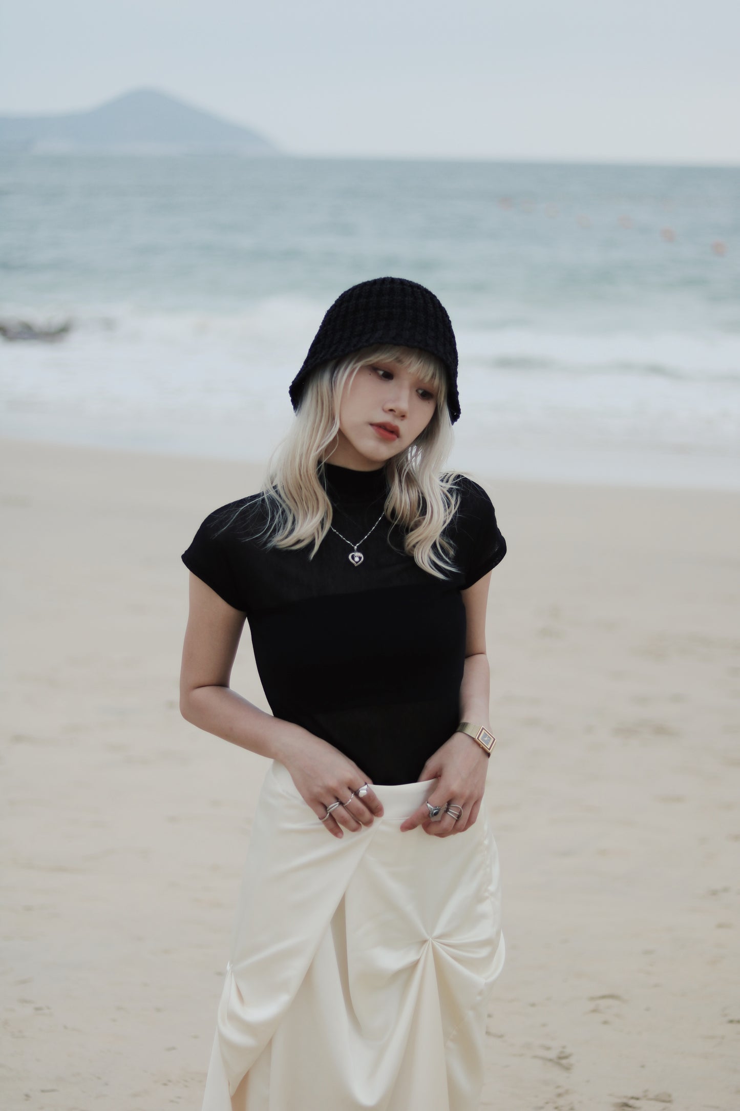 Cap Sleeve Mock Neck Top (Black)