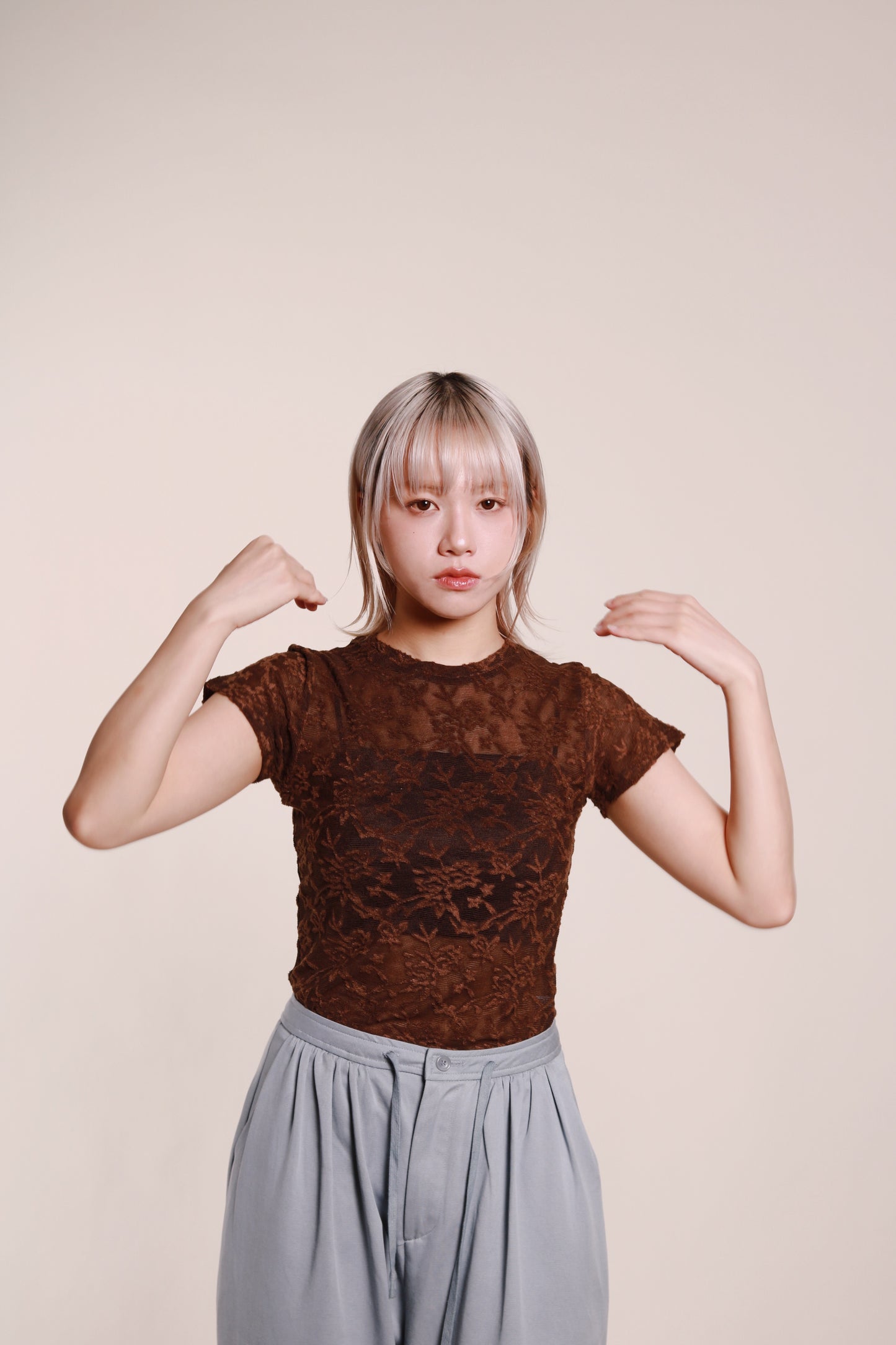 Mesh Flower Top (Brown)