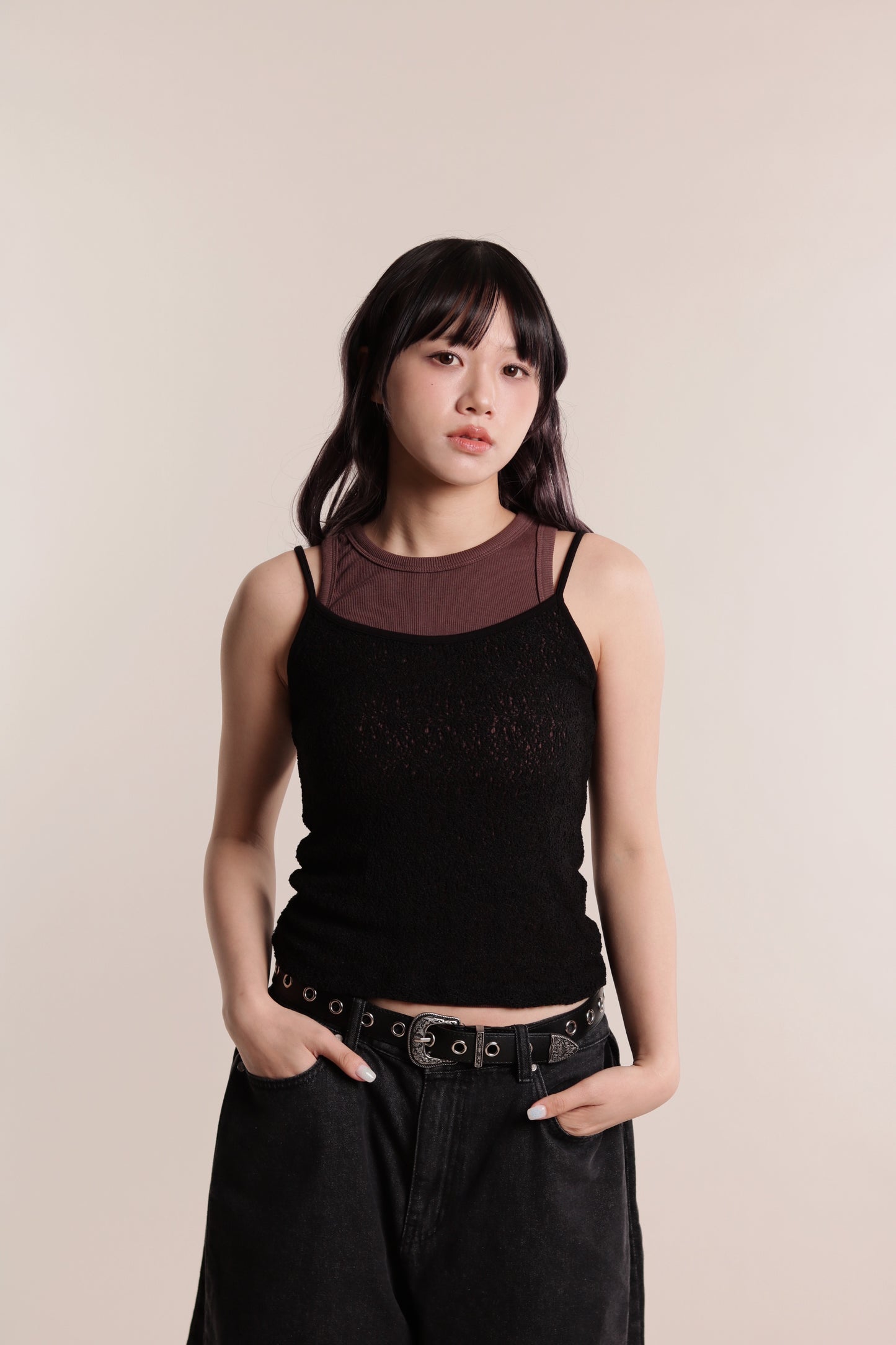 Mesh Sleeveless Top (Black)