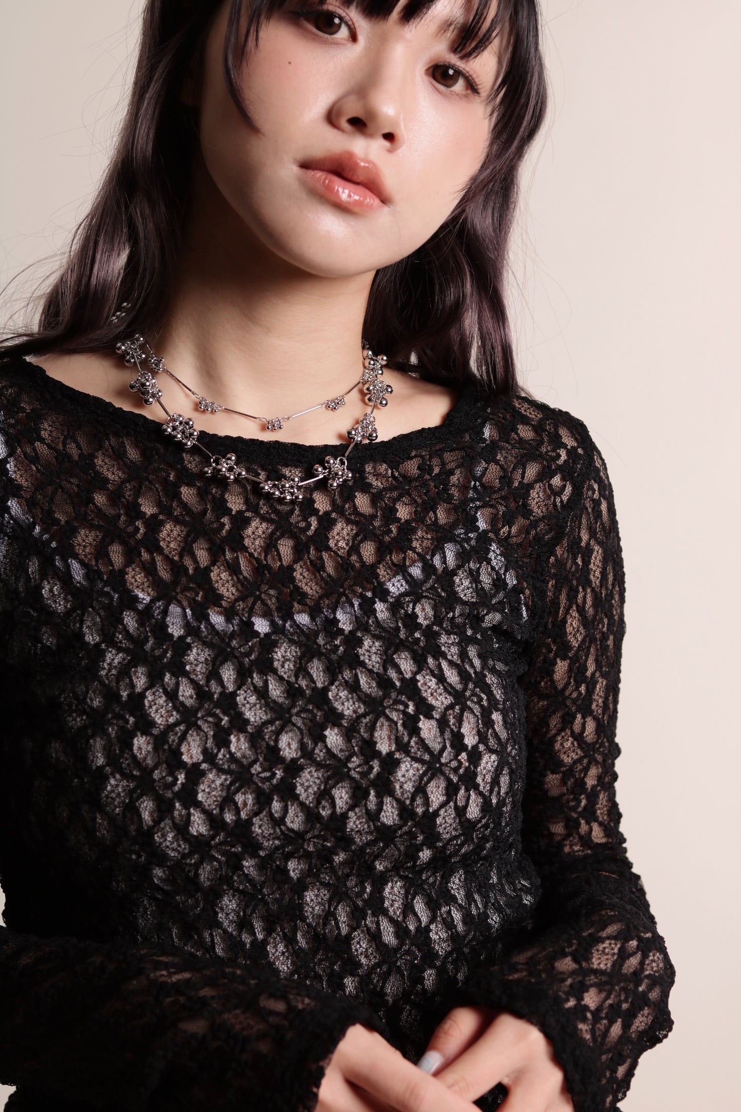 Lace Long Sleeve Top (Black)