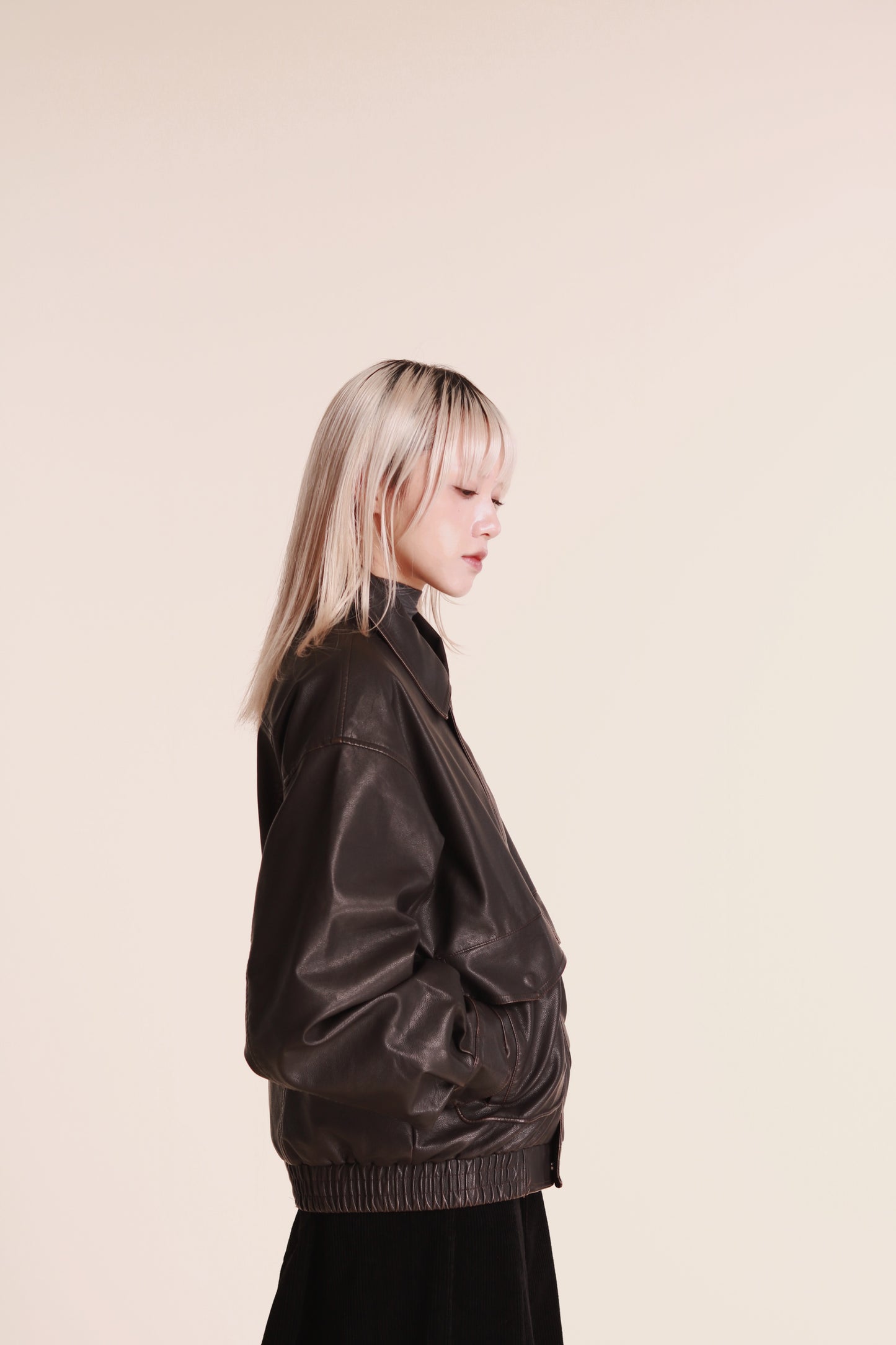 Oversized Leather Jacket (Brown)