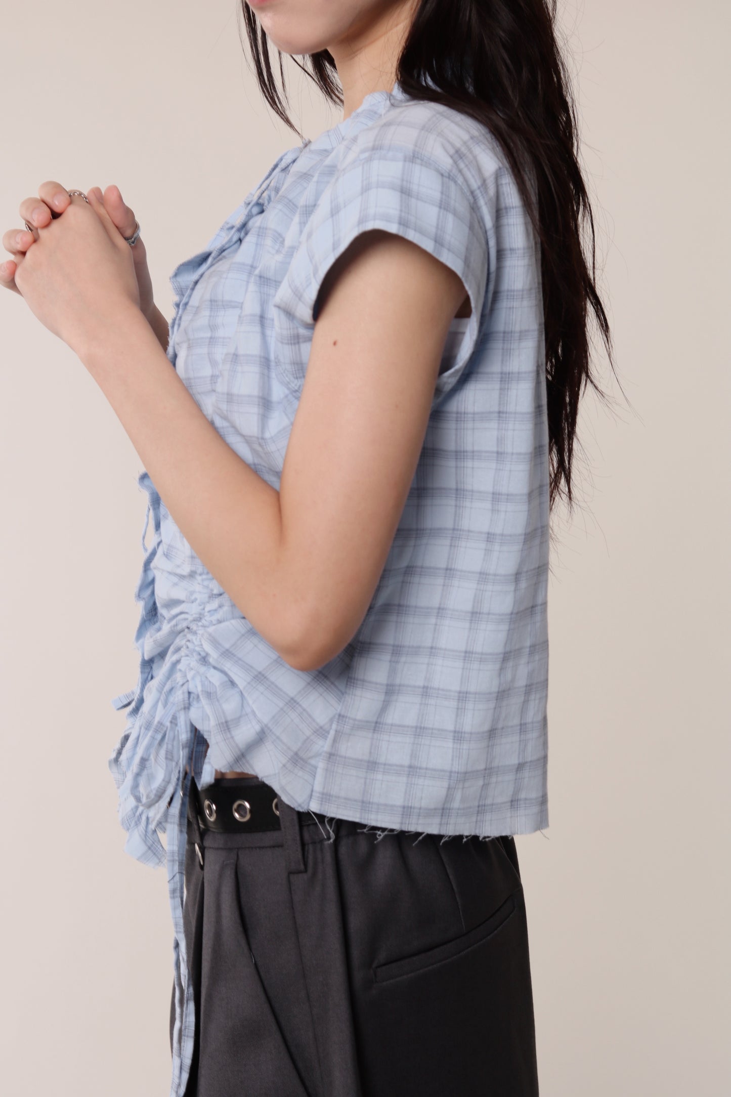 Gathered Check Shirt (Blue)