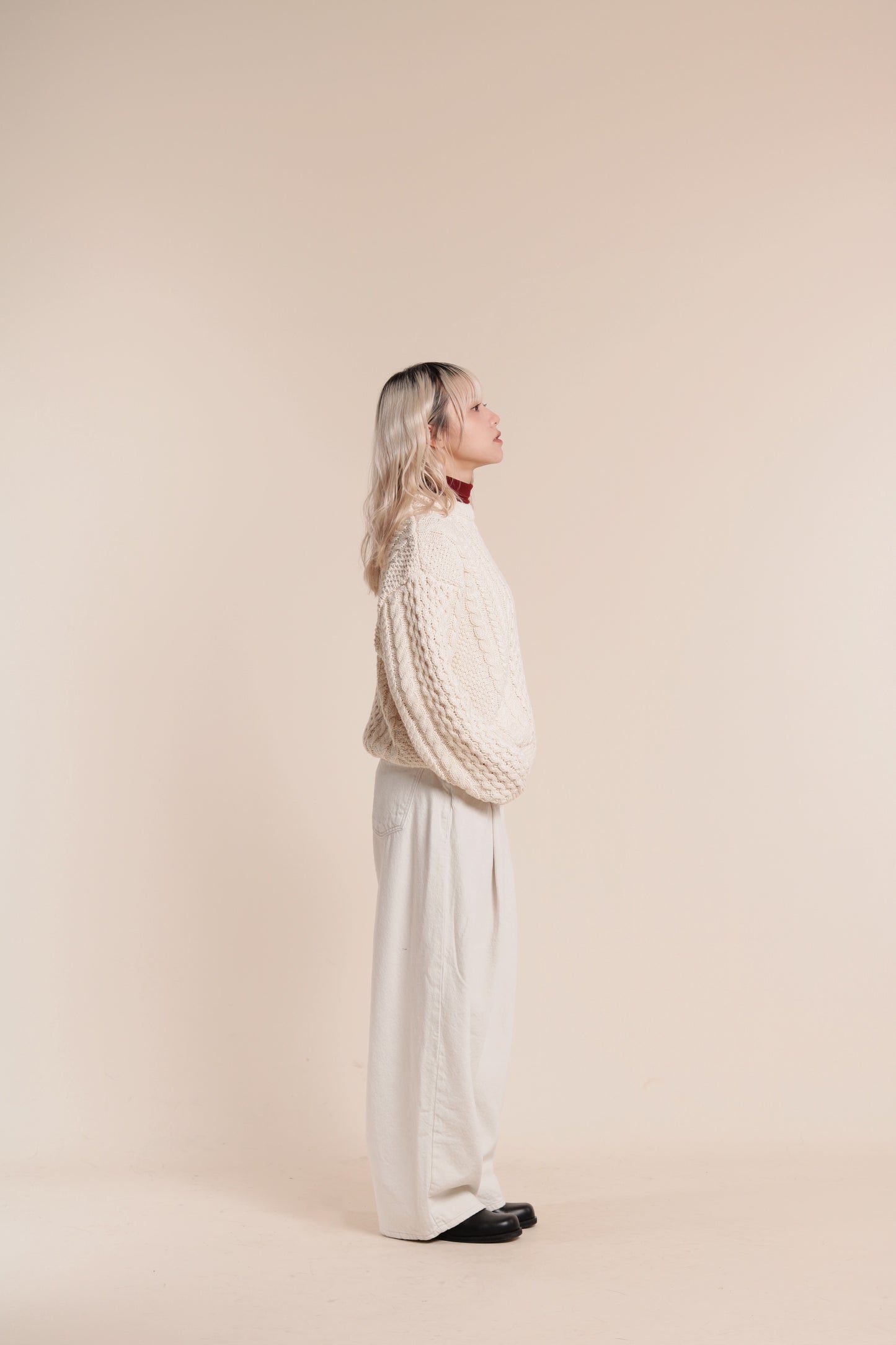 Oversized Cable Knit Sweater (Ivory)