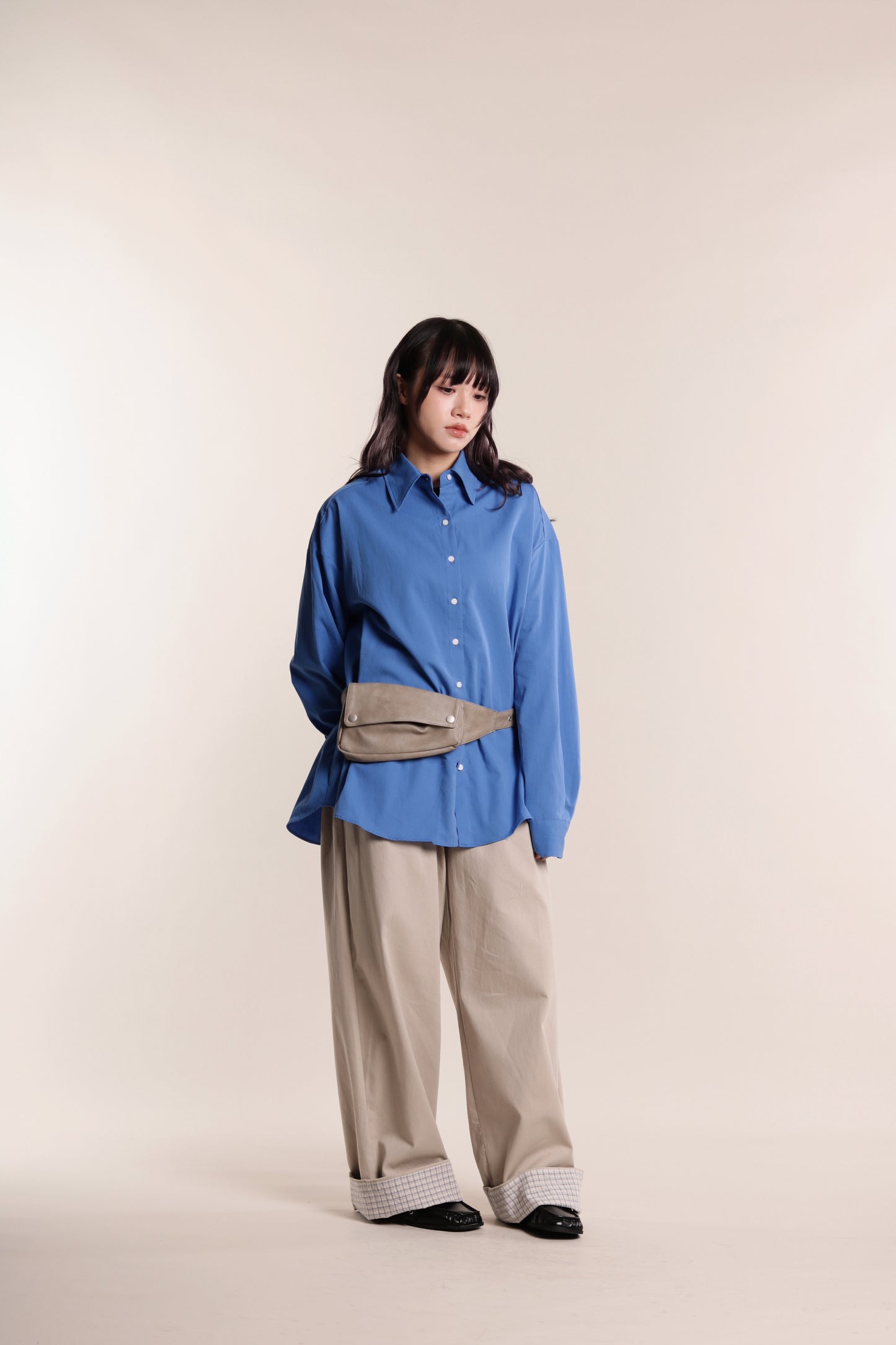 Check Detail Pleated Pants (Beige)