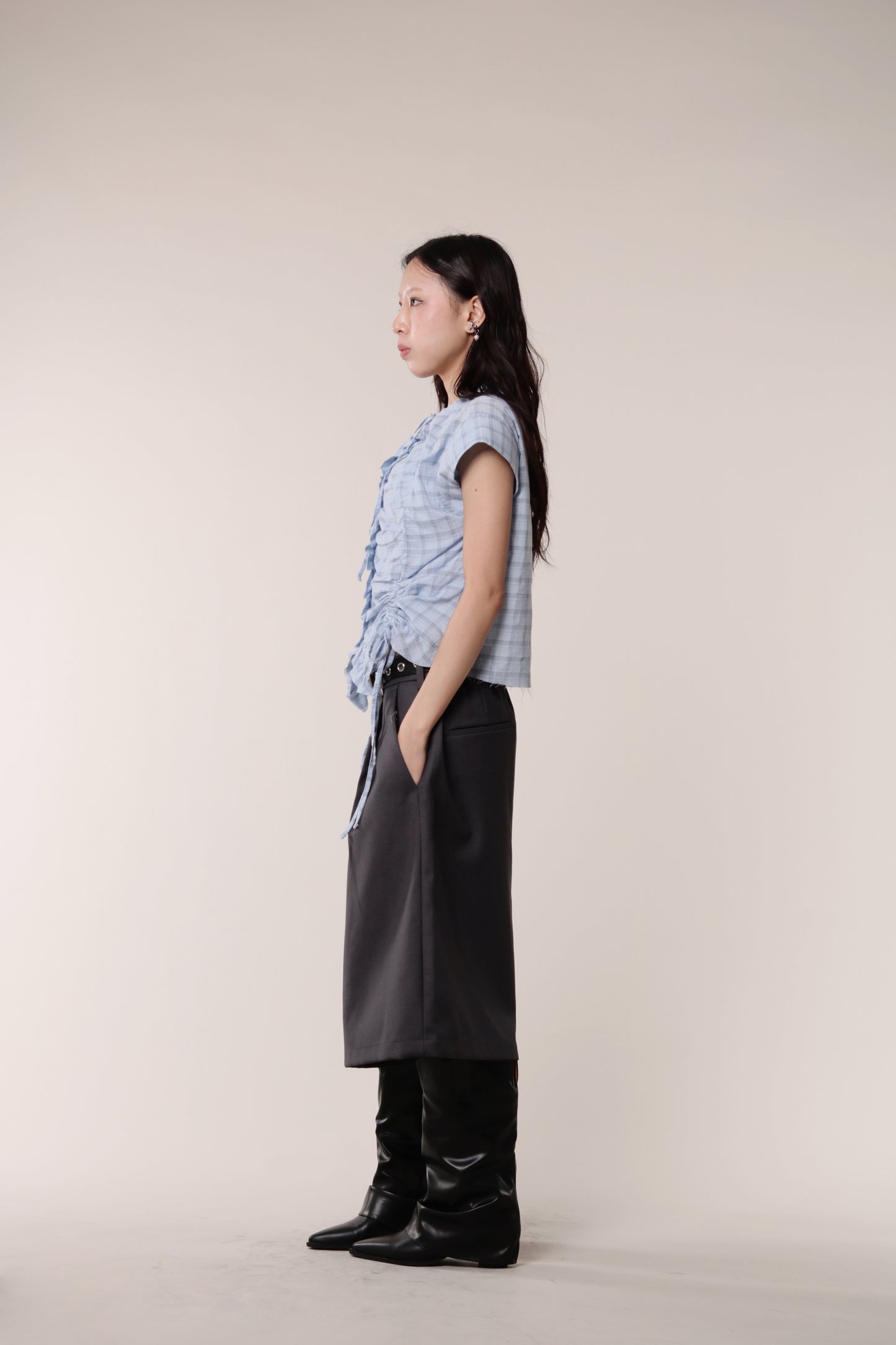 Gathered Check Shirt (Blue)